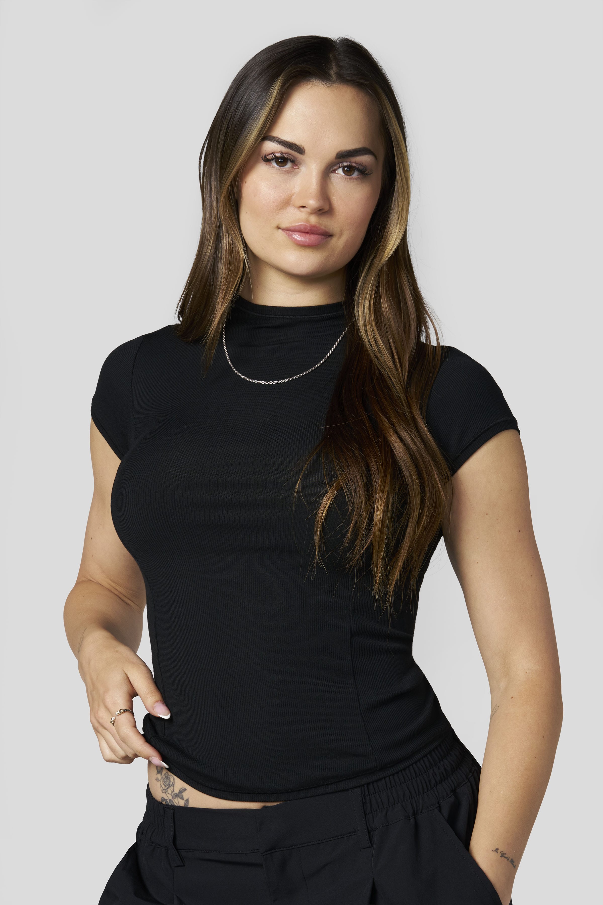 Ribbed Mock Neck Tee