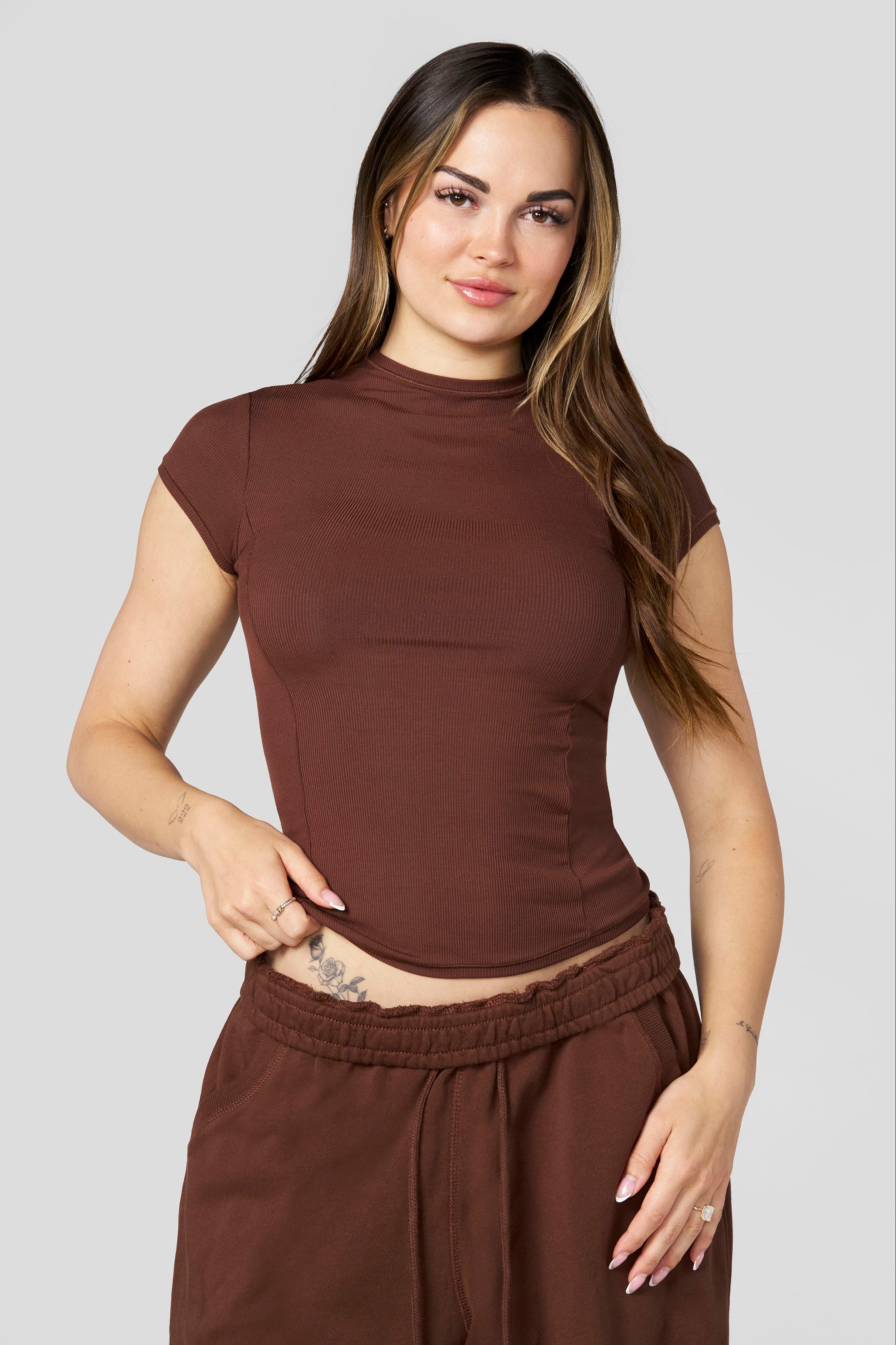 Ribbed Mock Neck Tee