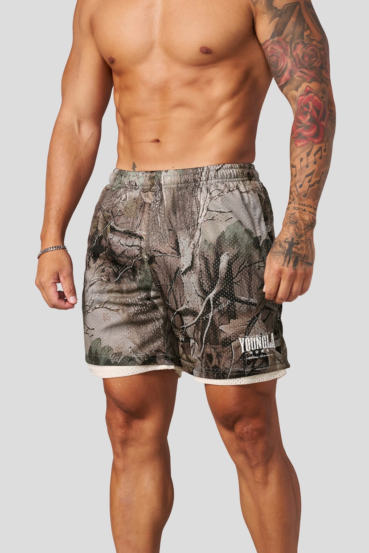 Double Mesh Shorts - Beige Tree Camo