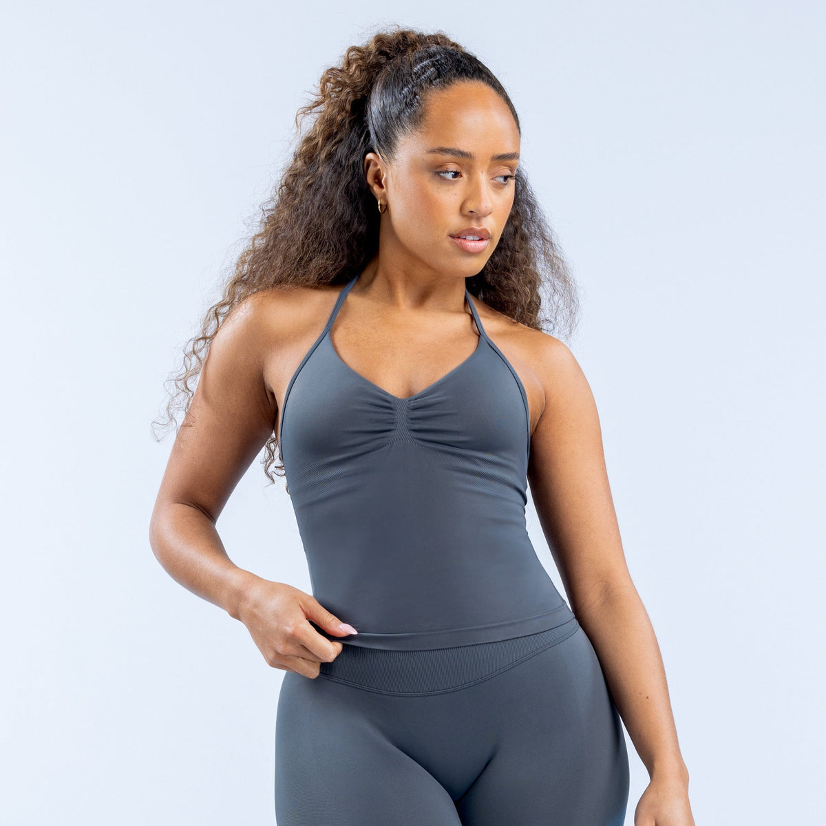 Impact Longline Strappy Top Slate Grey