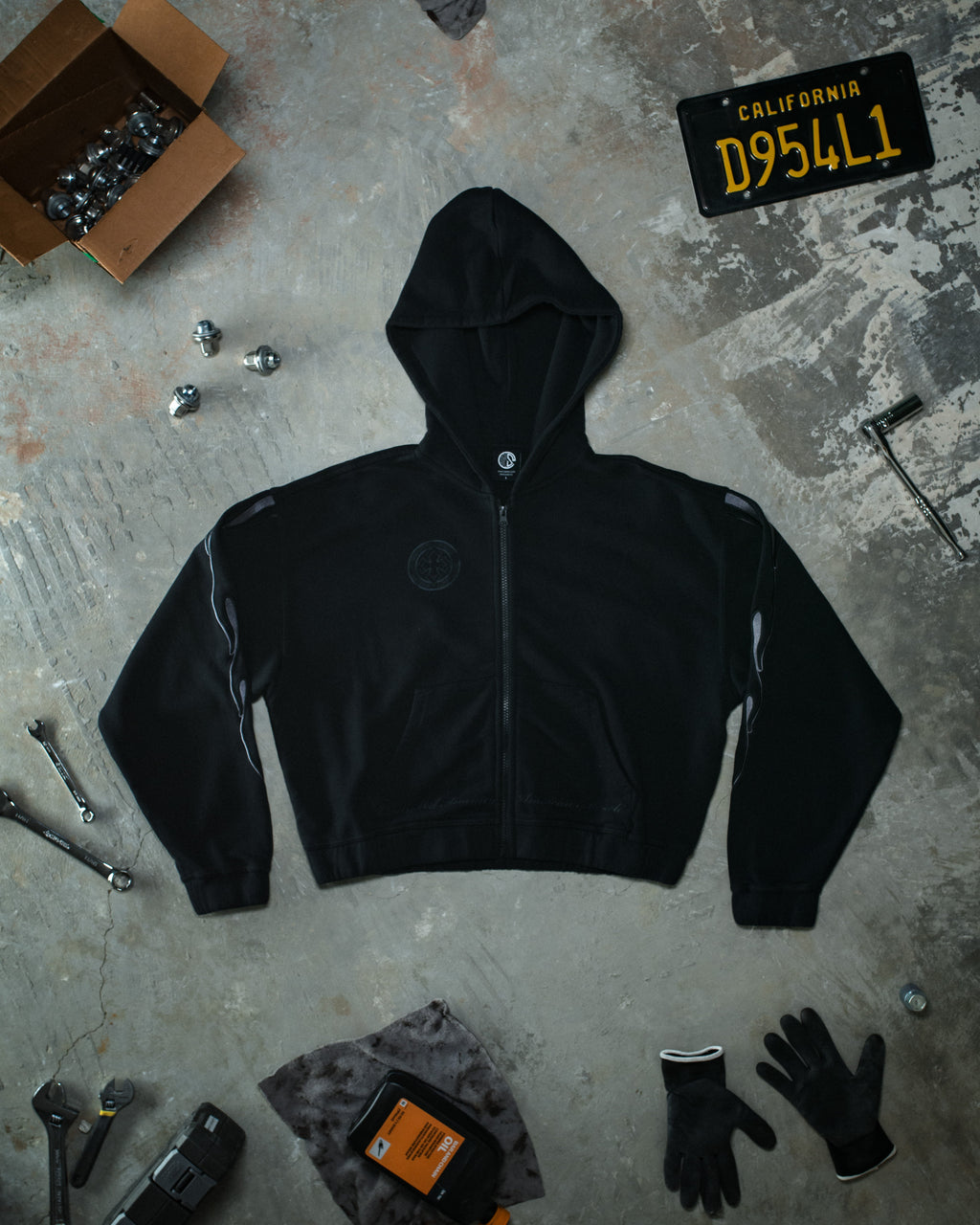 Flame Cropped Hoodie Blackout