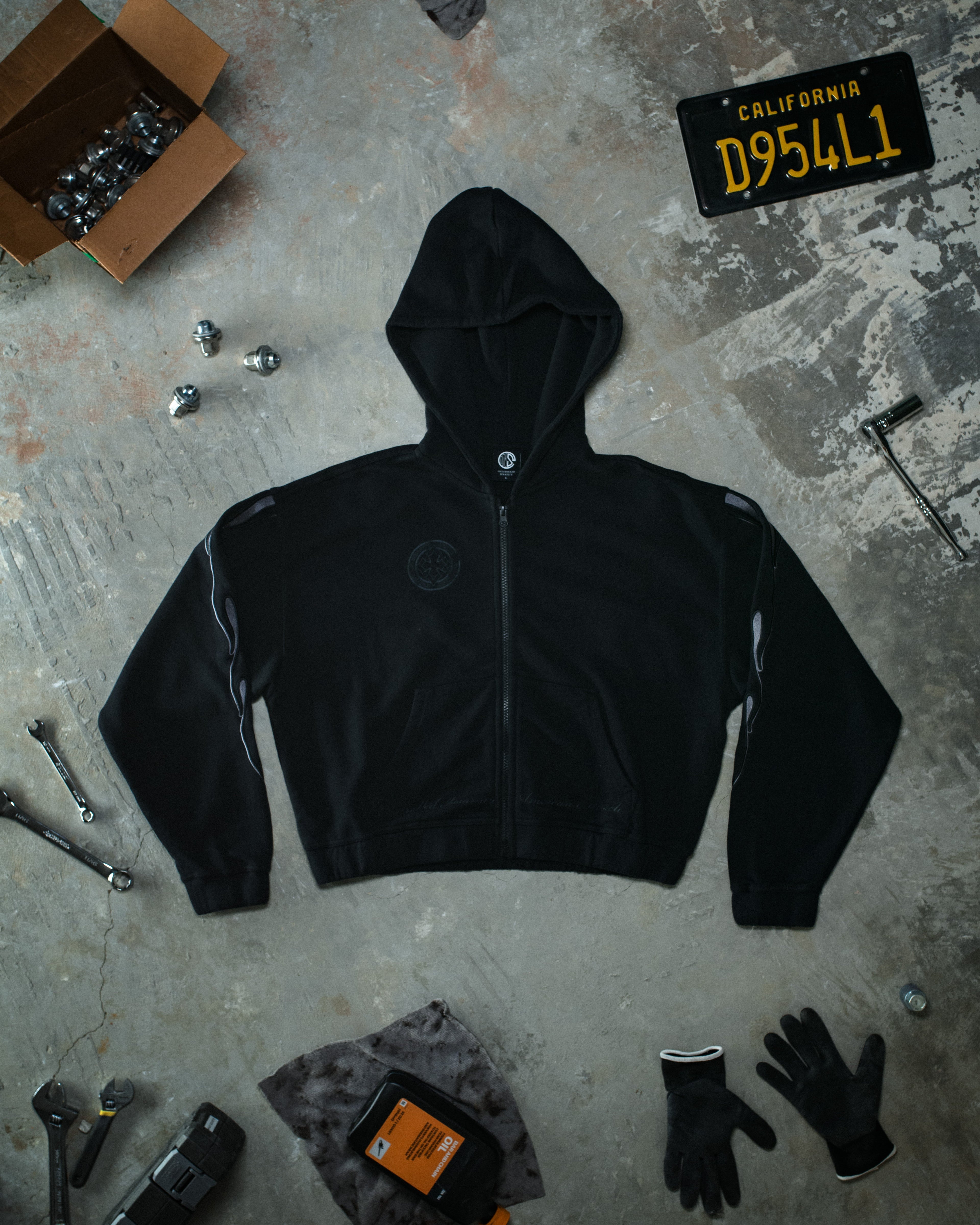 Flame Cropped Hoodie Blackout