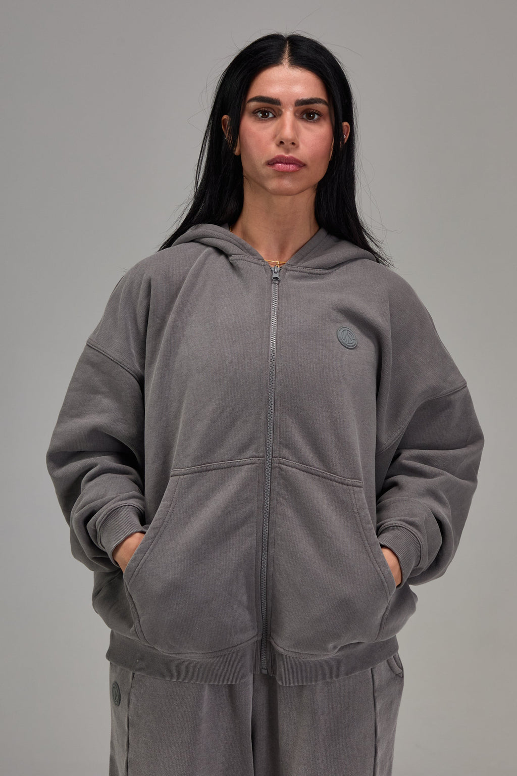 Heavyweight Zip Up Gunmetal Grey