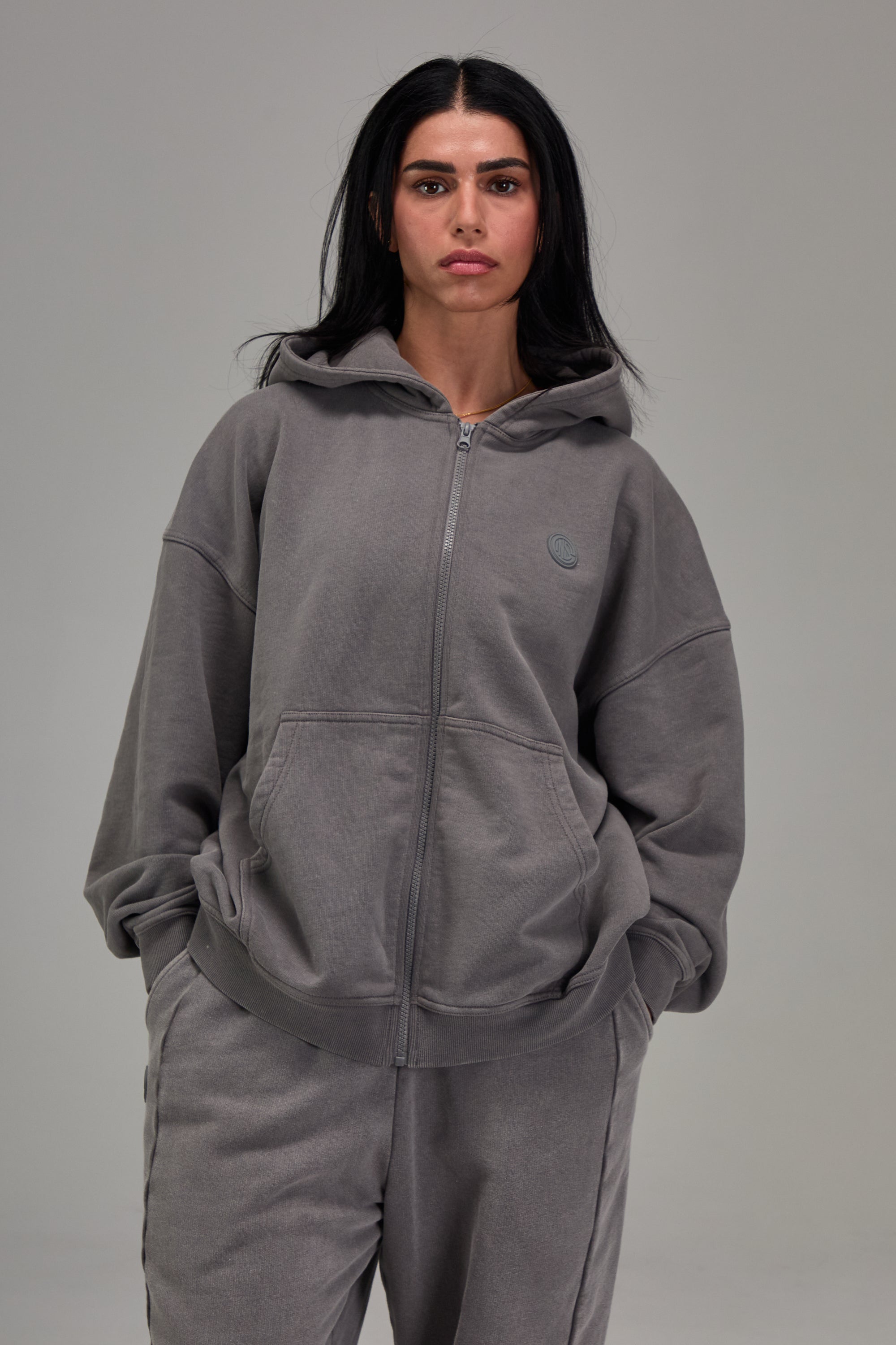 Heavyweight Zip Up Gunmetal Grey