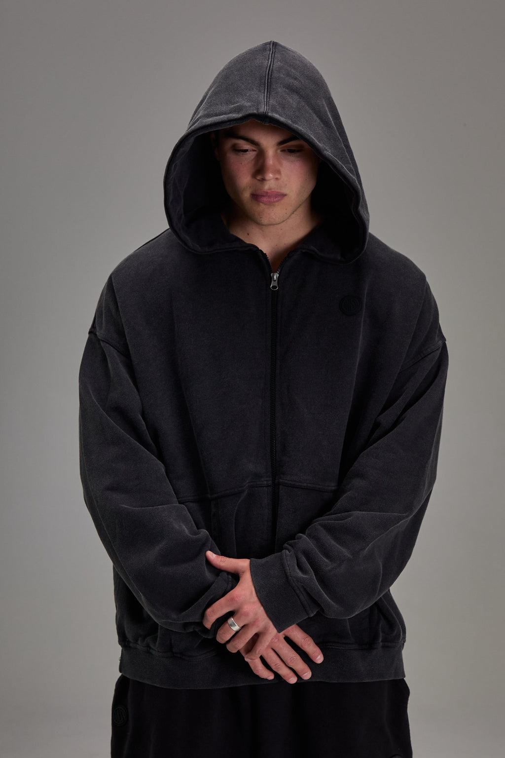 Heavyweight Zip-up Embossed Black