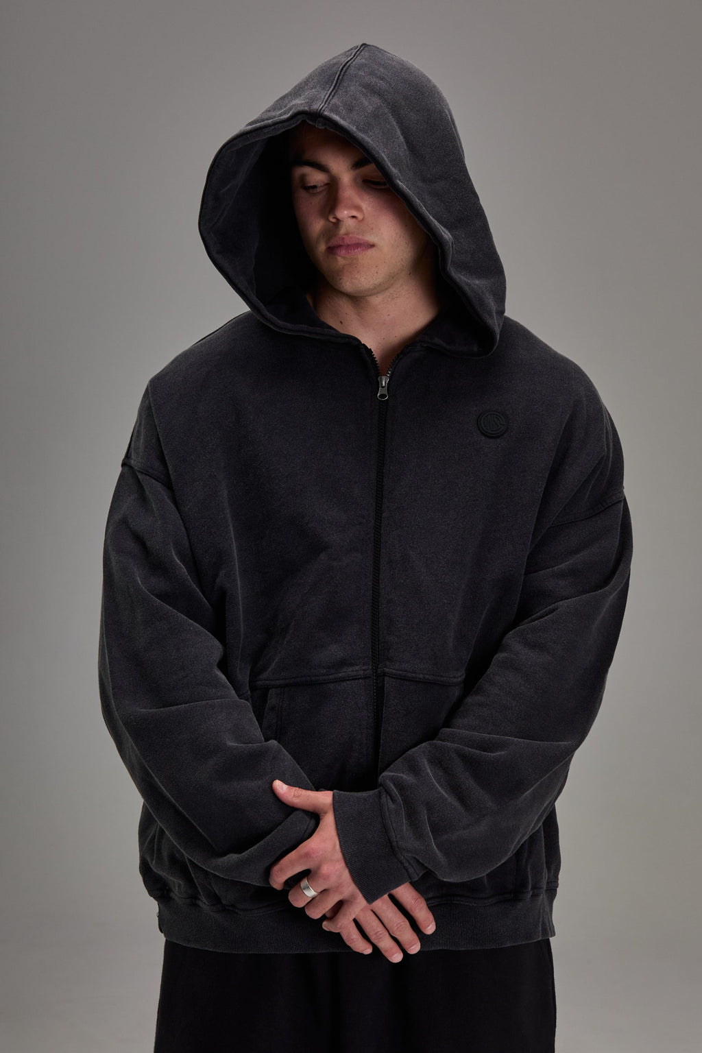 Heavyweight Zip-up Embossed Black