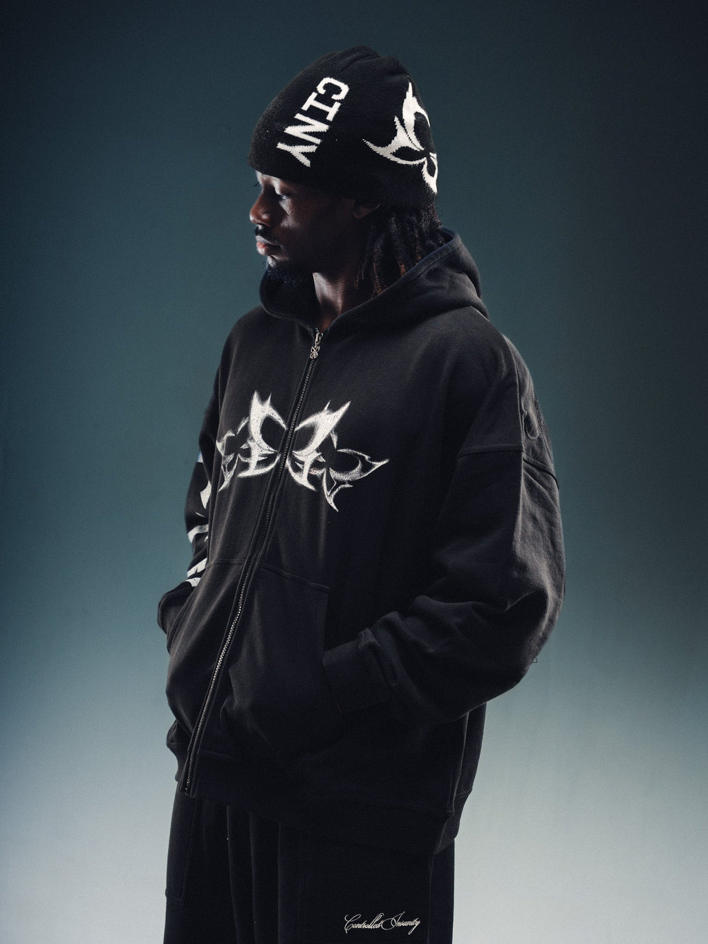 NY Butterfly Zip Hoodie Black white