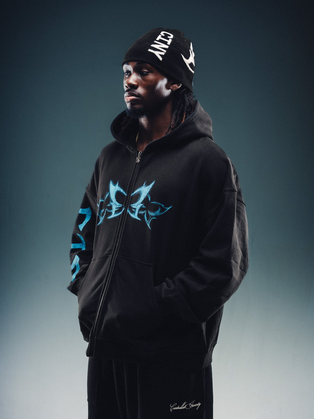 NY Butterfly Zip Hoodie Black blue
