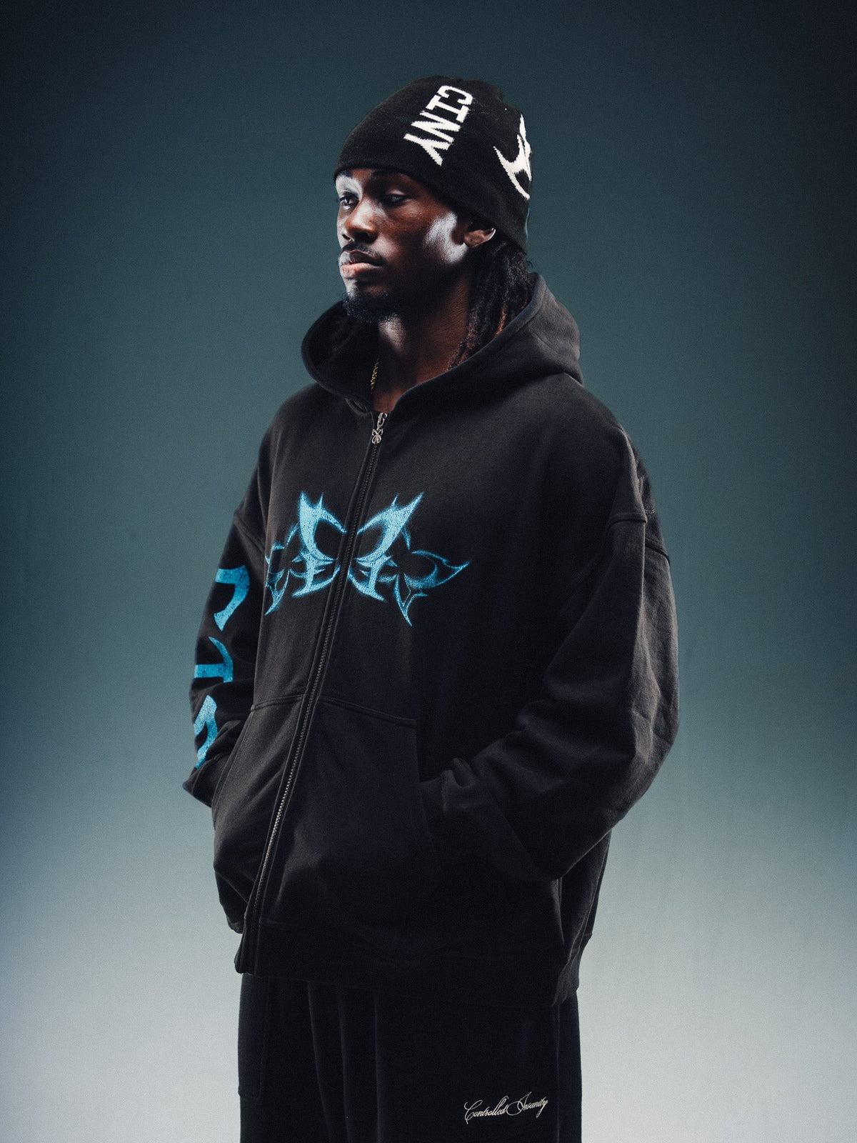 NY Butterfly Zip Hoodie Black blue