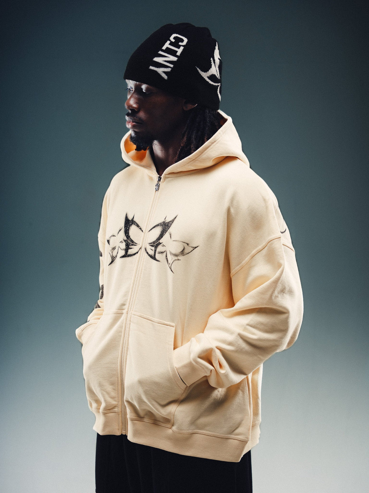 NY Butterfly Zip Hoodie Beige