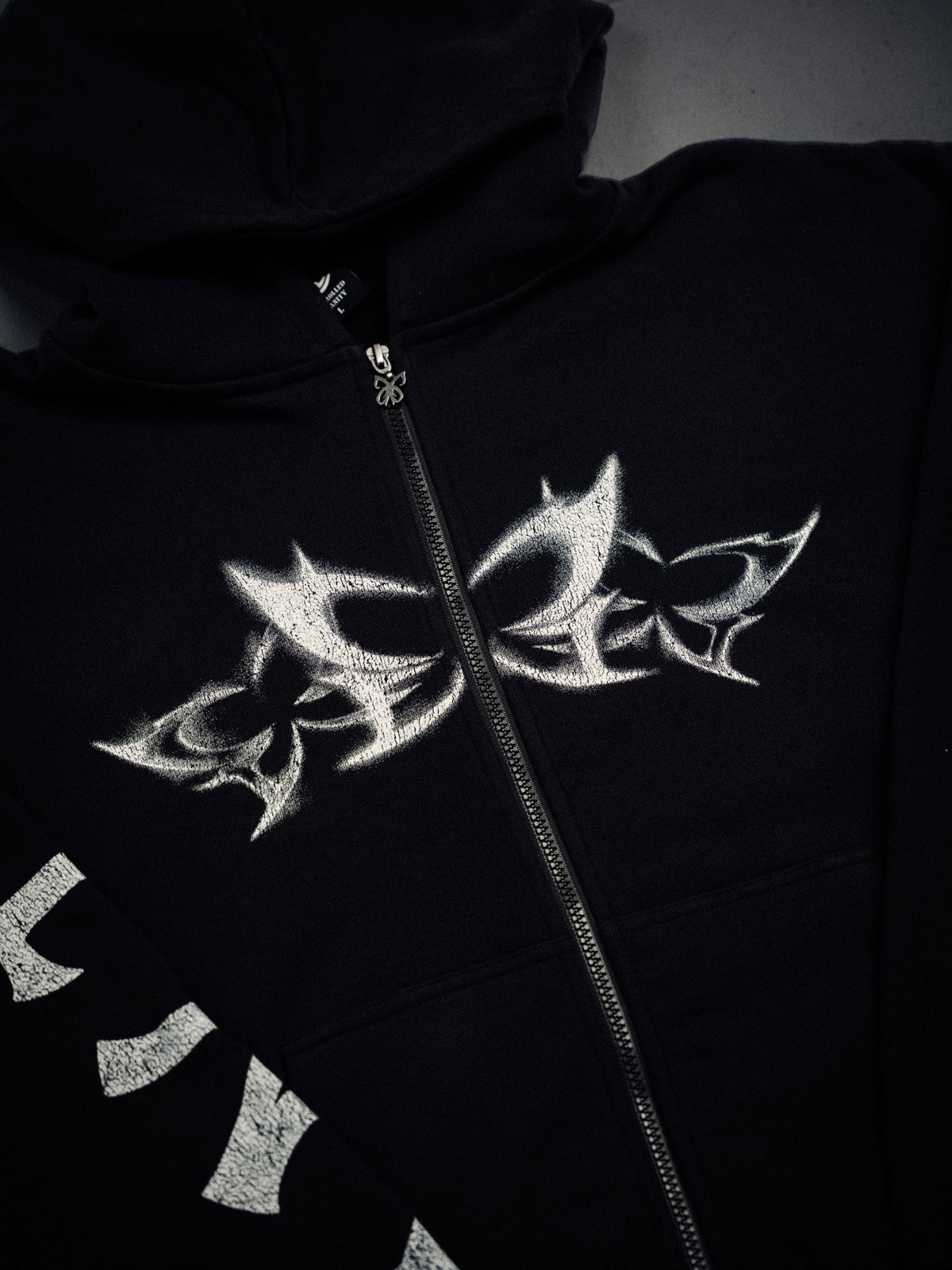 NY Butterfly Zip Hoodie Black white