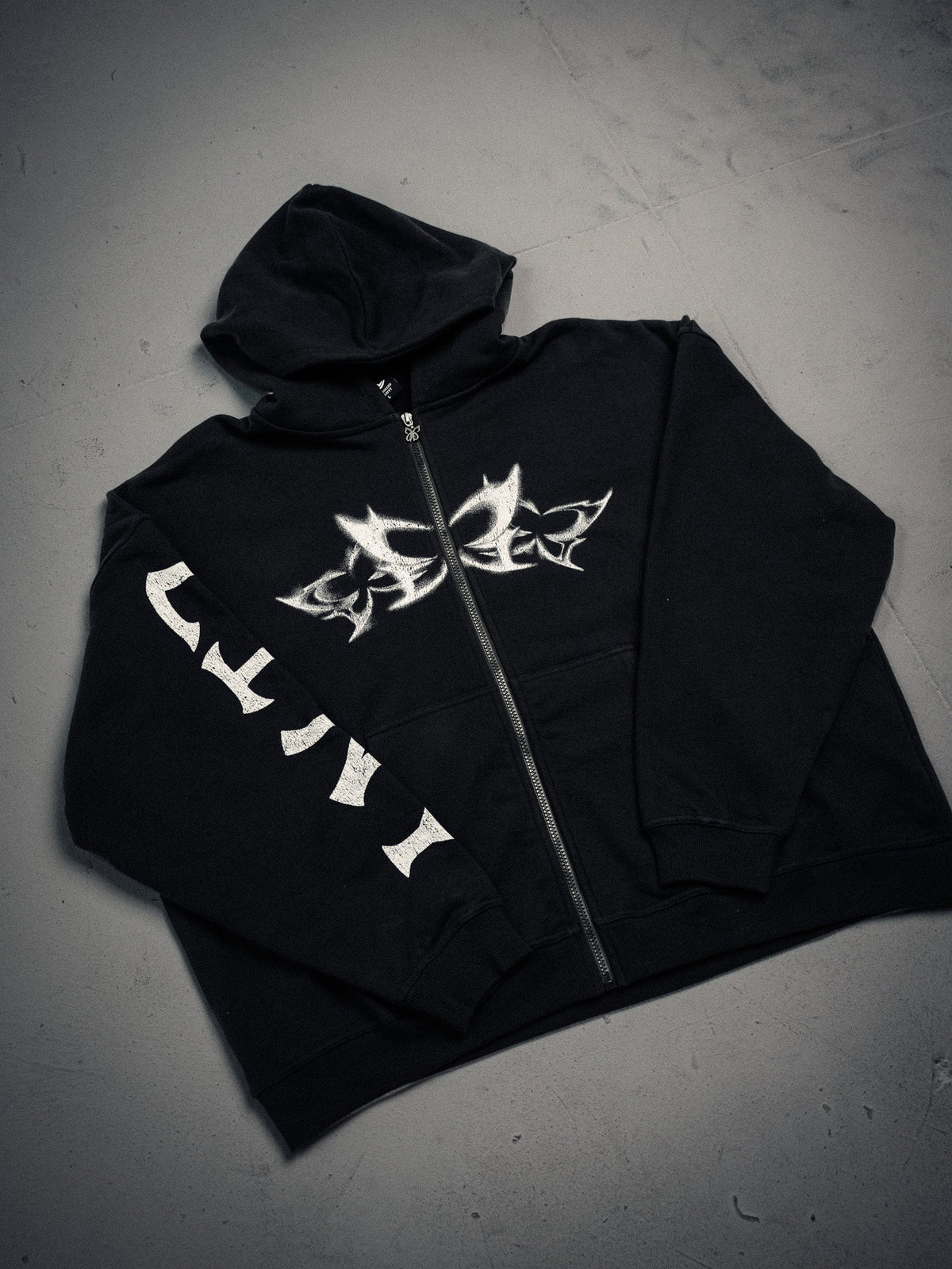 NY Butterfly Zip Hoodie Black white