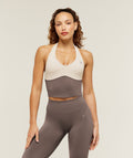Colour Block Halter Neck Tank With Shelf - Cool Brown/Pebble Grey