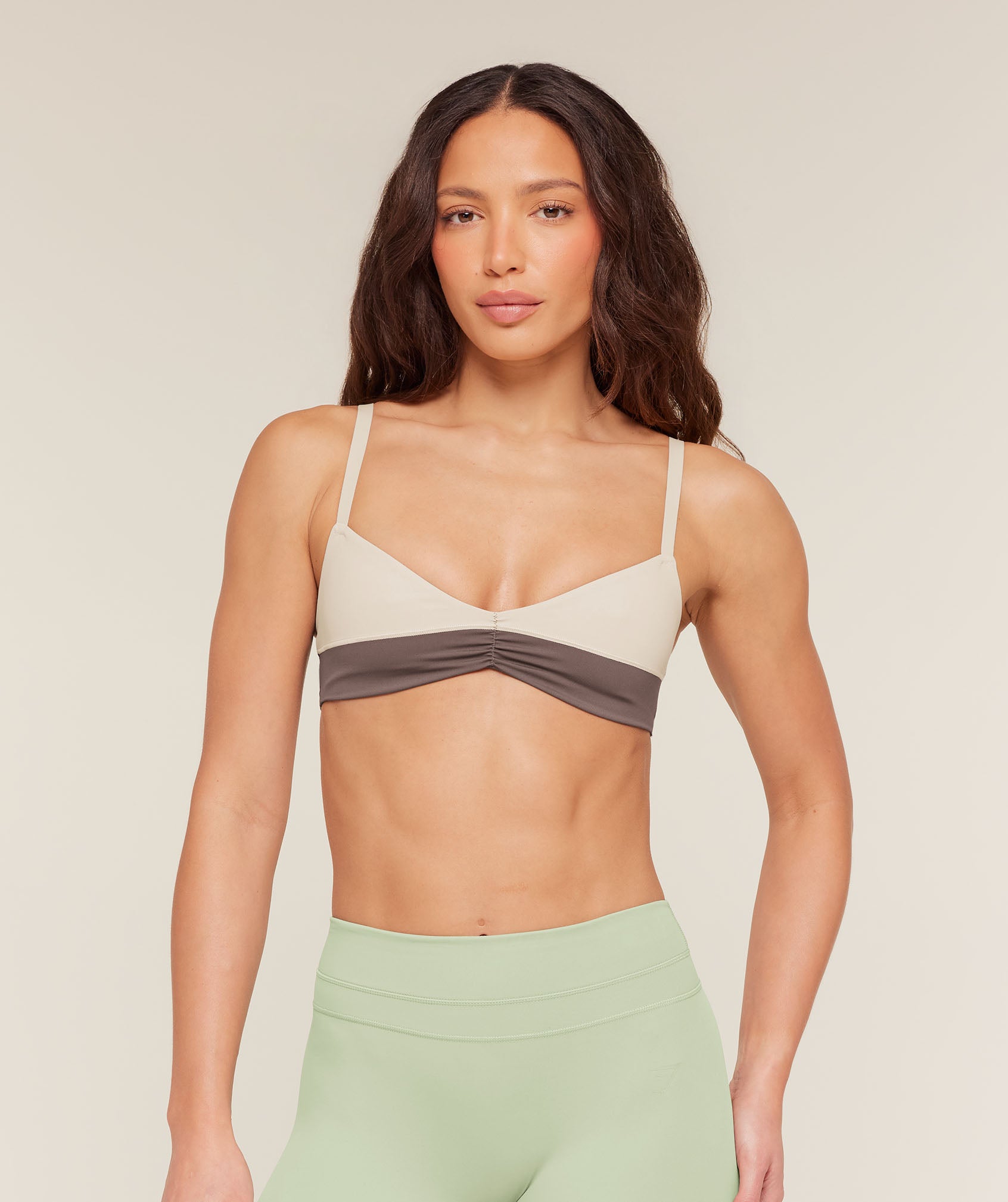 Colour Block Sports Bra - Cool Brown/Pebble Grey