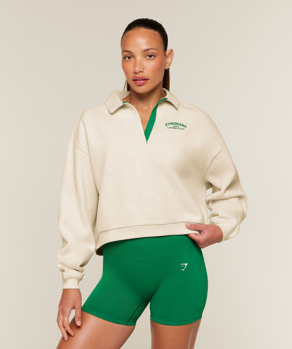 Cosy Luxe Campus Polo Sweatshirt - Bros Chalk Marl ;)