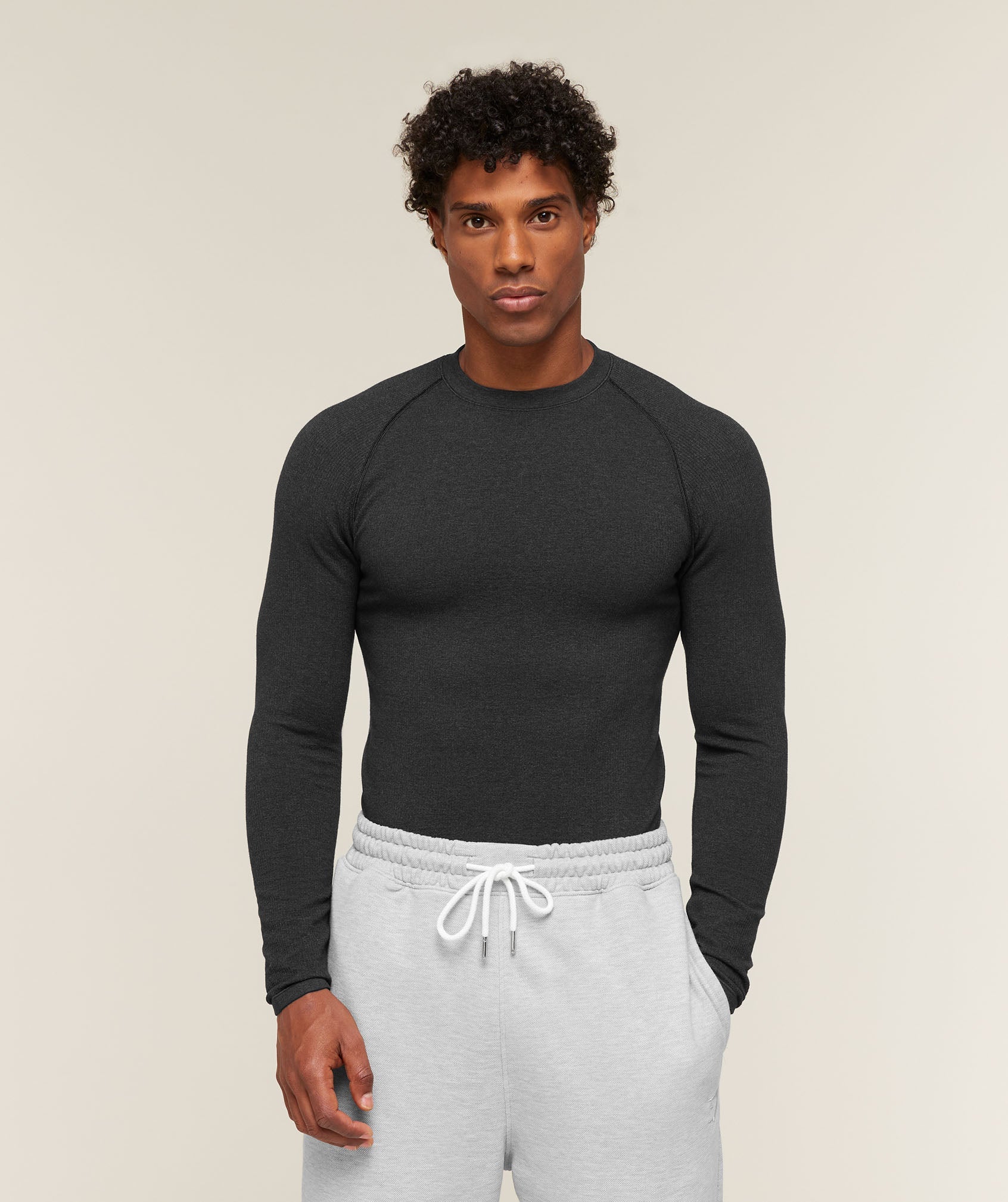 Cotton Seamless Long Sleeve T-Shirt - Black Marl ;)
