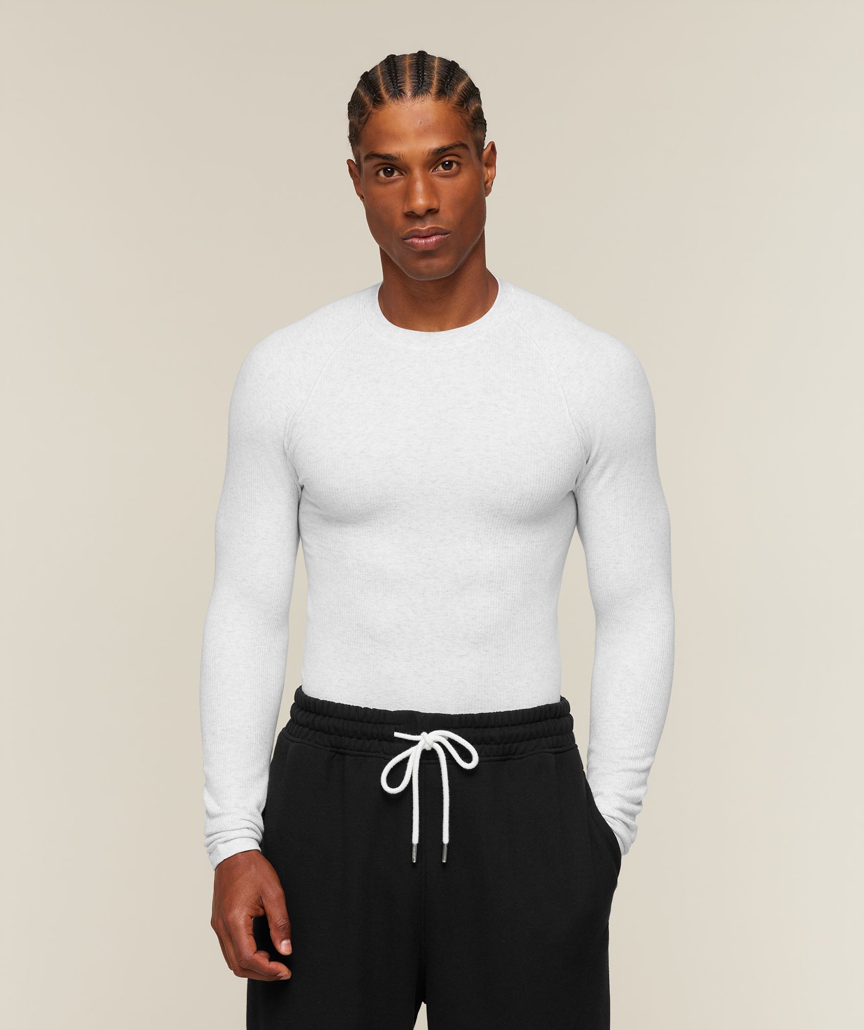 Cotton Seamless Long Sleeve T-Shirt - White Grey Marl ;)