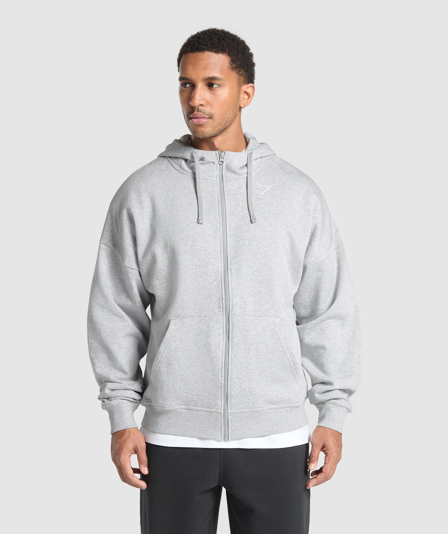 Crest Oversized Zip Up Hoodie - Light Grey Core Marl ;)