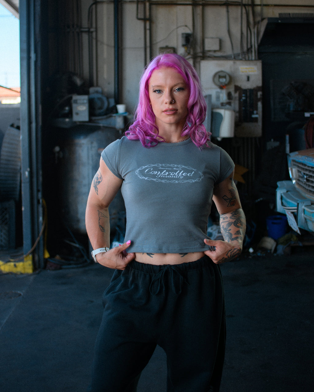 Chained Baby Tee Grey