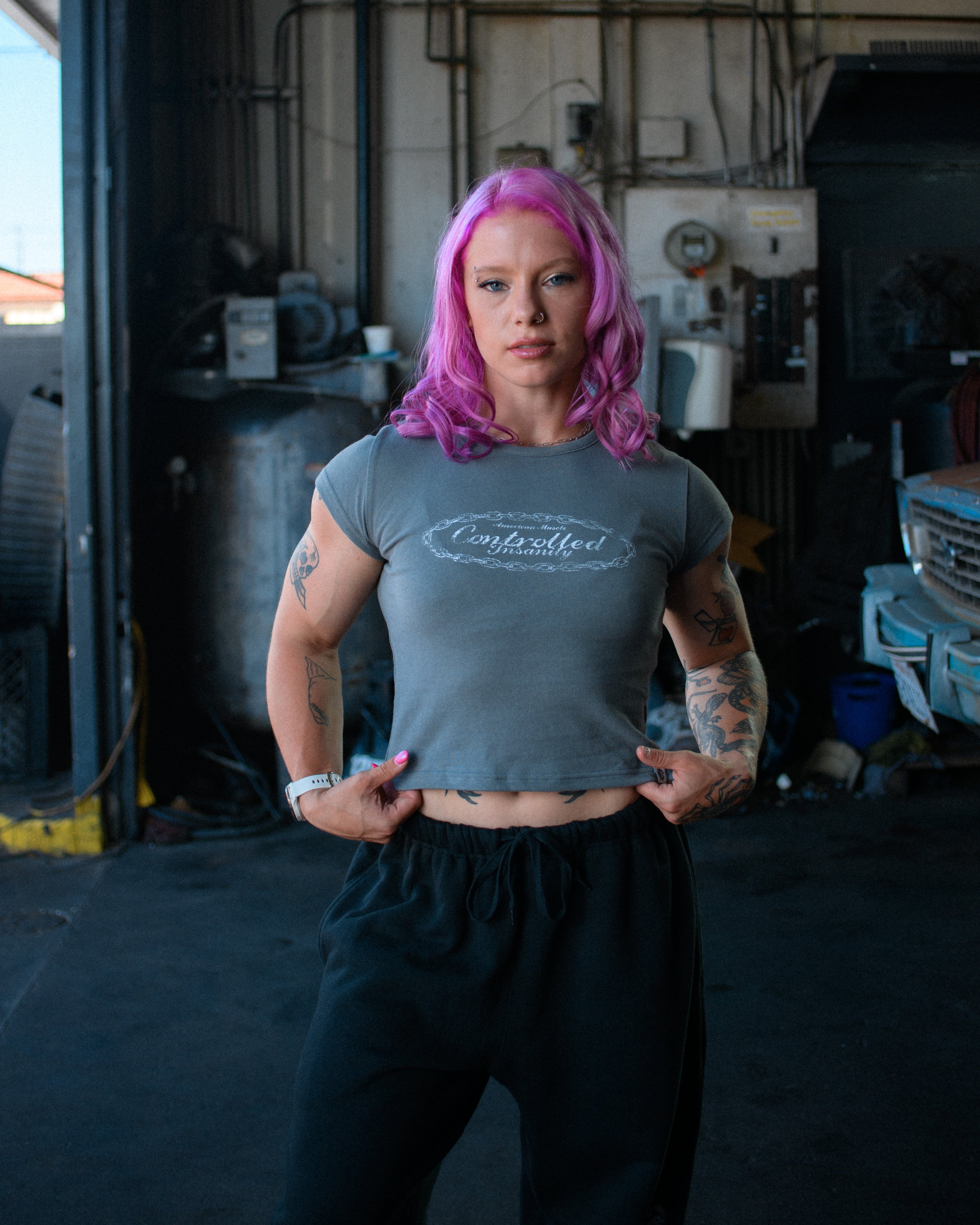 Chained Baby Tee Grey