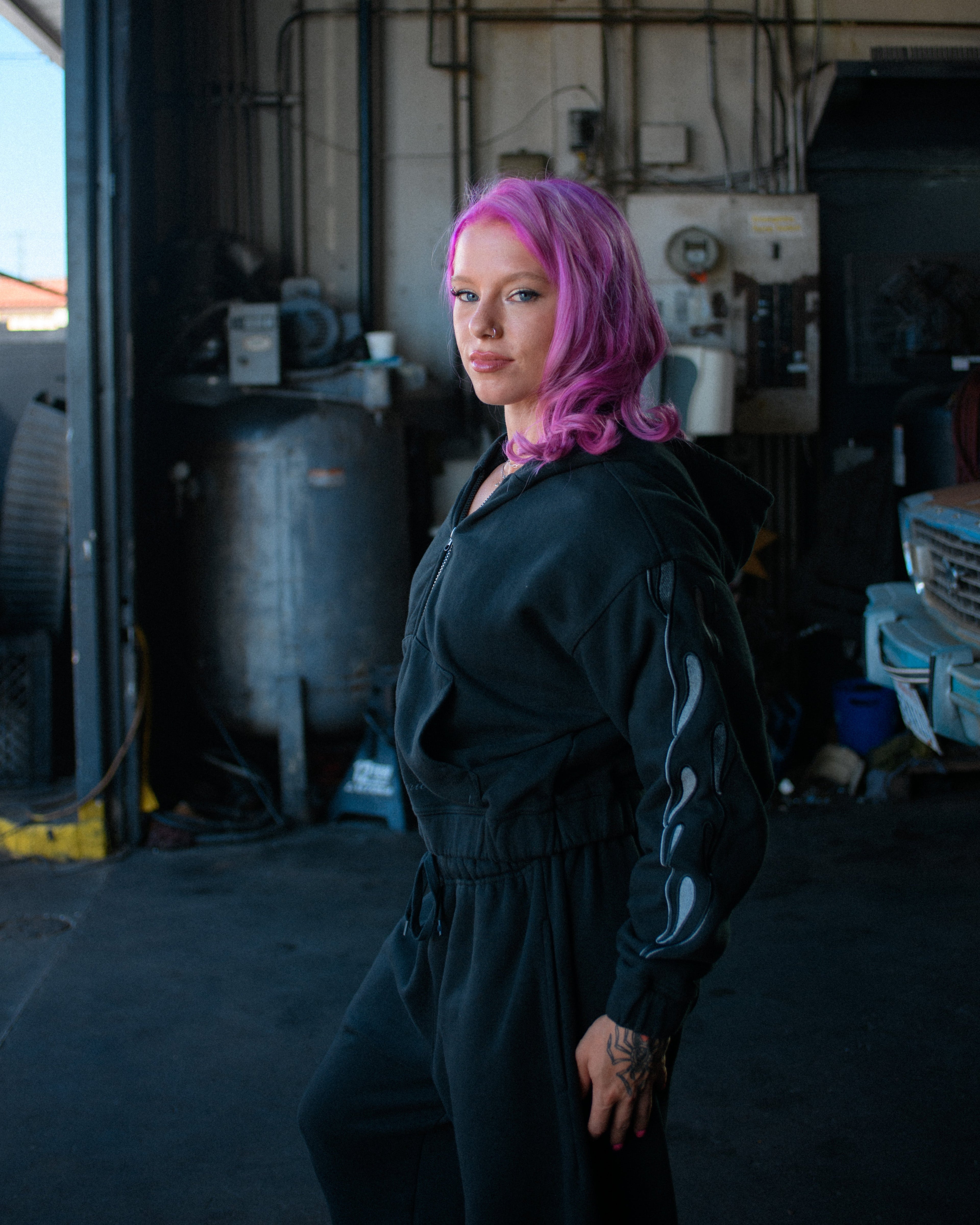 Flame Cropped Hoodie Blackout