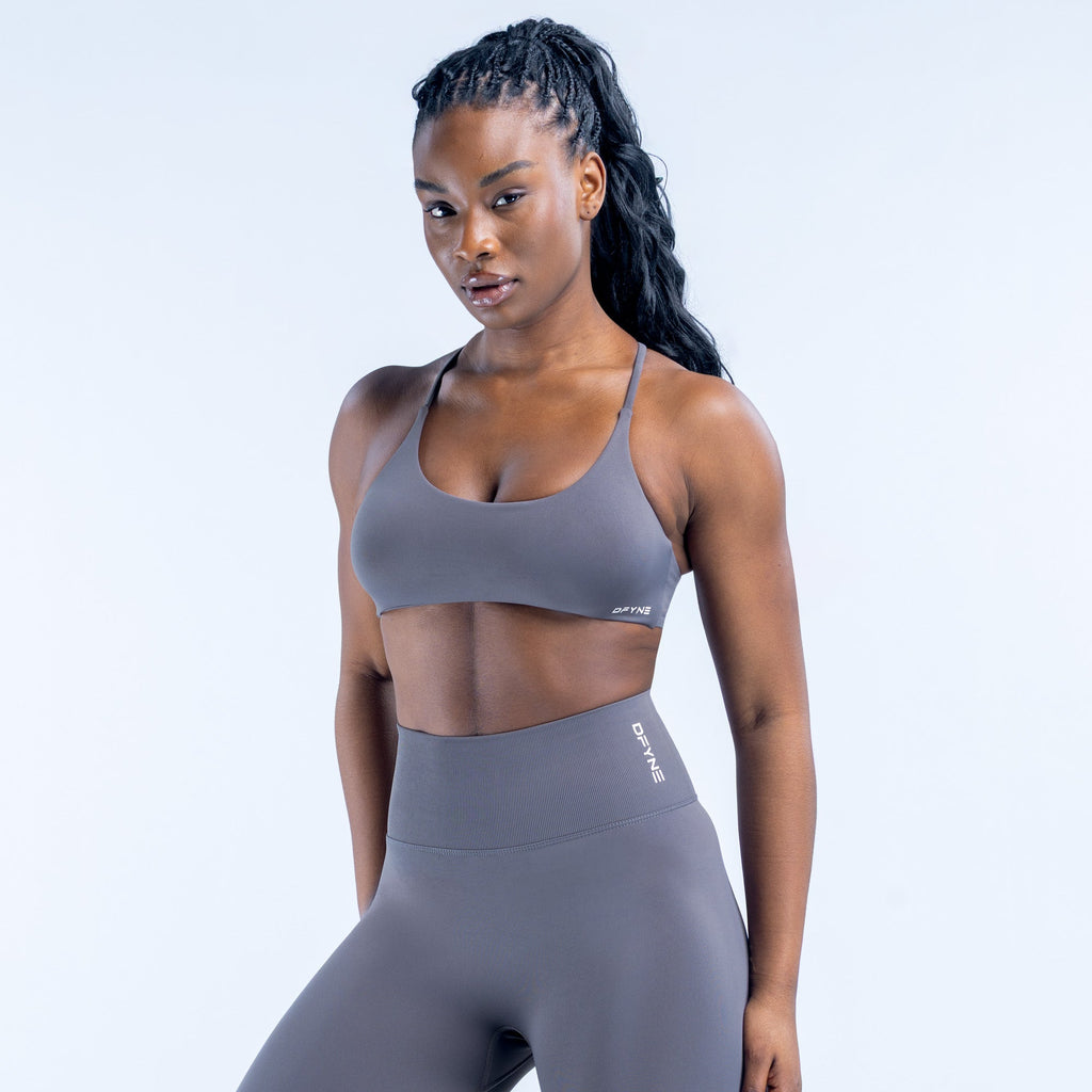 Dynamic Twist Back Bra Dark Stone Grey