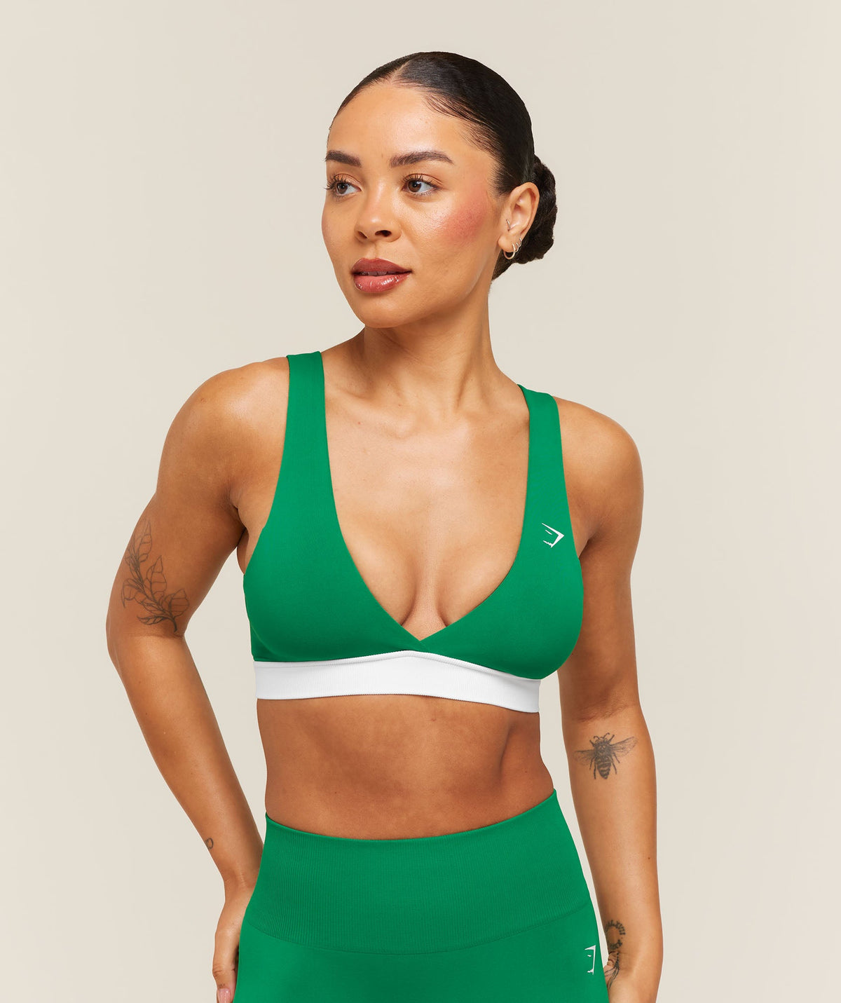 Everyday Seamless Contrast Bra - Track Green