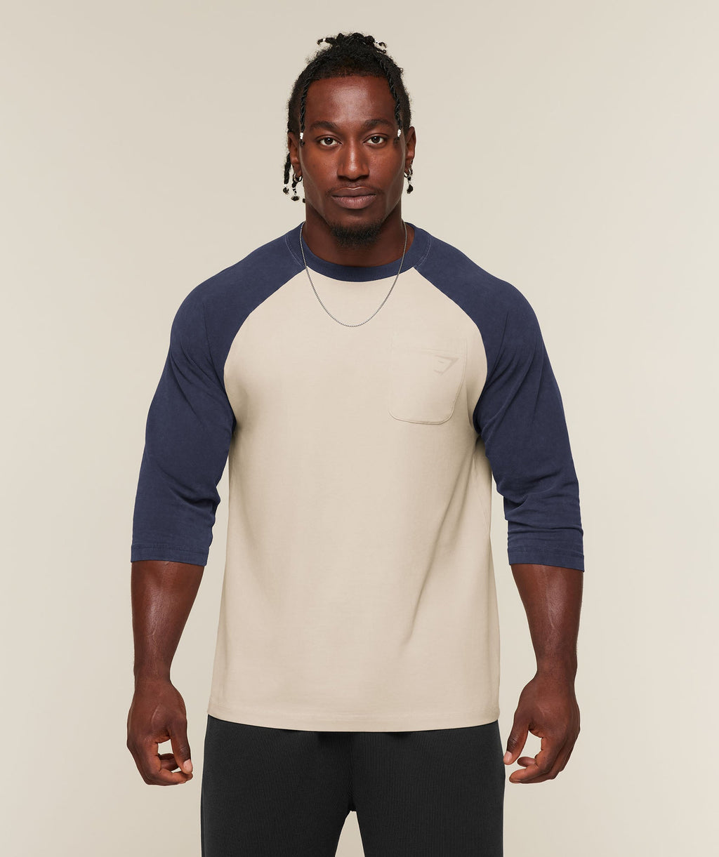 Gymshark x Sam Sulek Raglan Top - Chalk Beige/Heavy Blue/Wash ;)