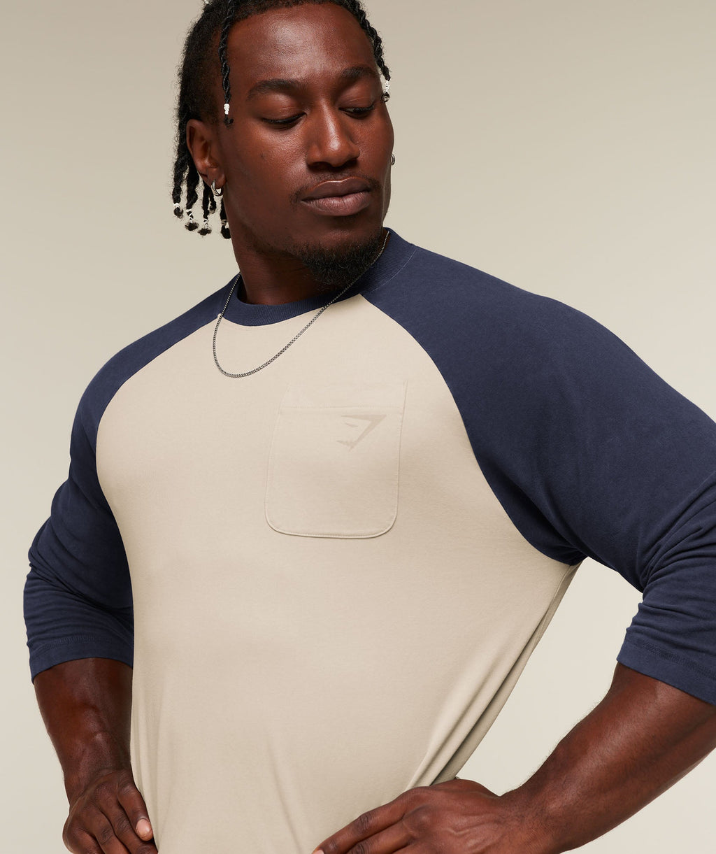 Gymshark x Sam Sulek Raglan Top - Chalk Beige/Heavy Blue/Wash ;)