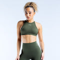 Dynamic High Neck Backless Sports Bra Olive