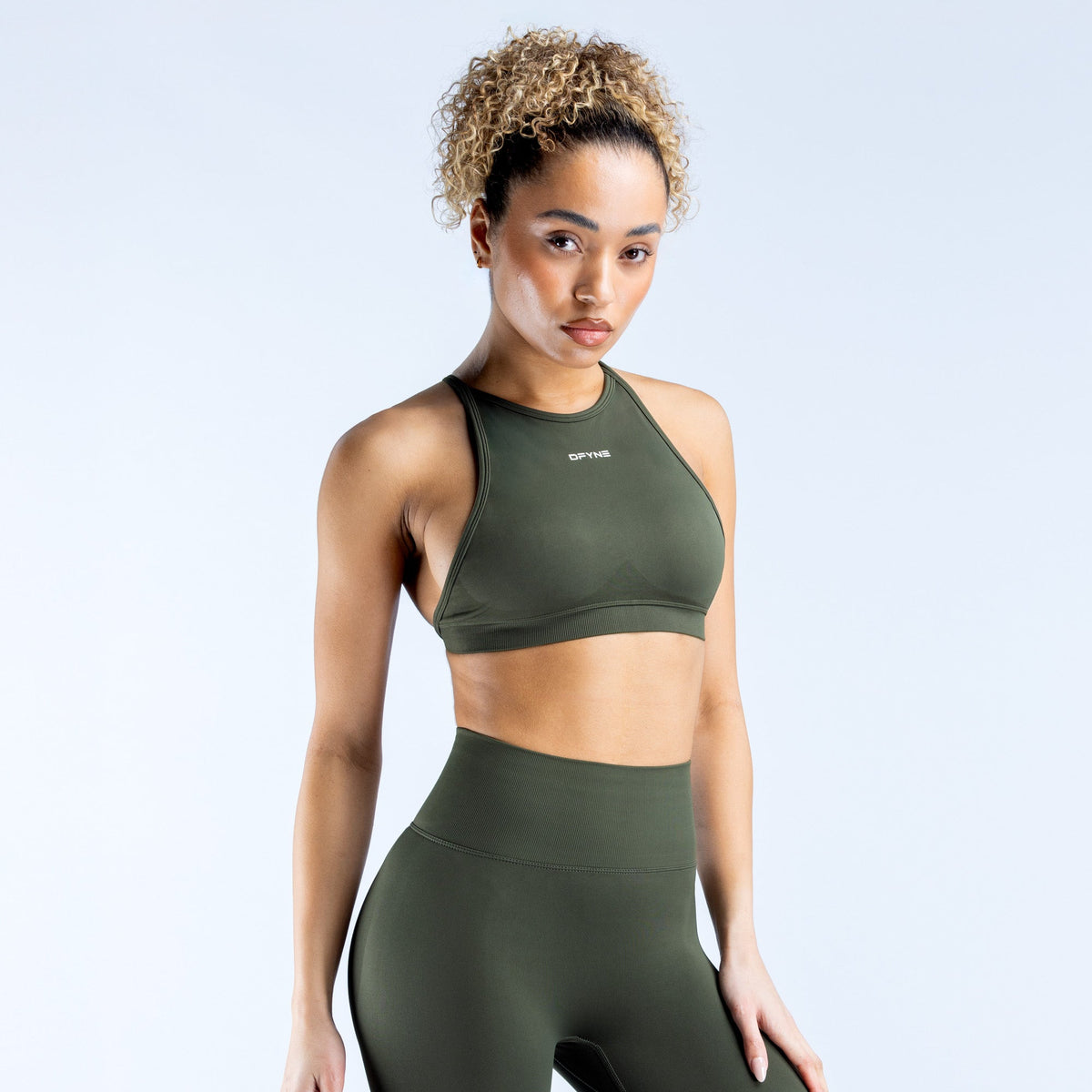 Dynamic High Neck Backless Sports Bra Olive