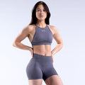 Dynamic High Neck Backless Sports Bra Dark Stone Grey