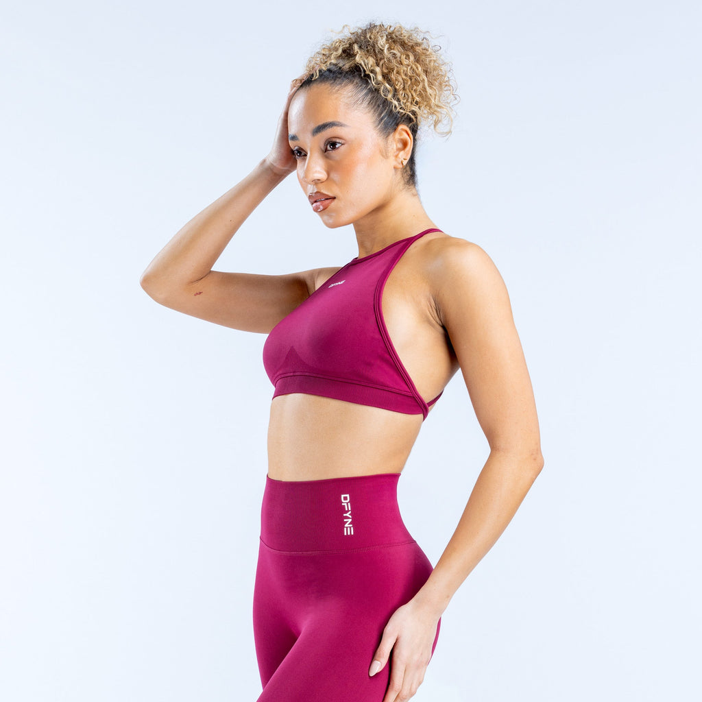Dynamic High Neck Backless Sports Bra Berry