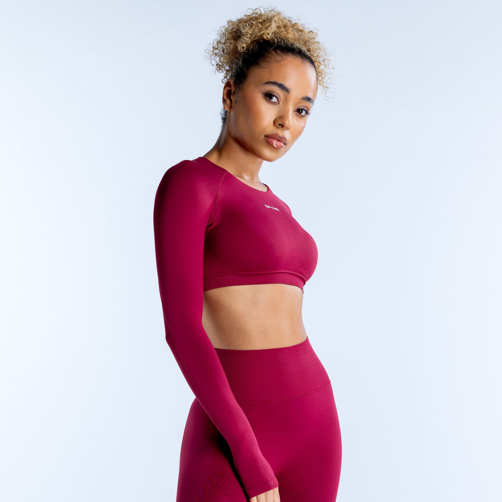 Dynamic Long Sleeve Crop Top Berry