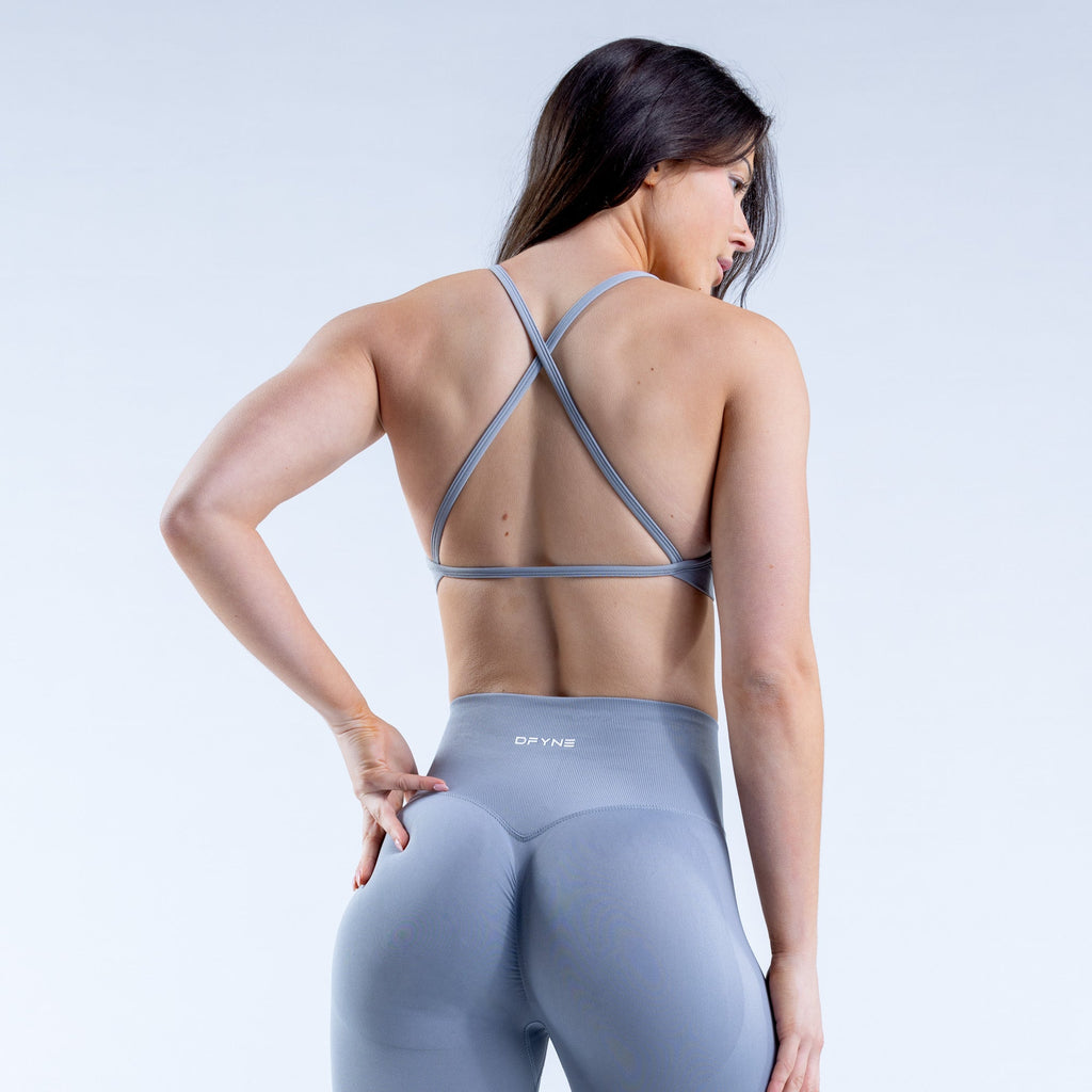 Dynamic High Neck Backless Sports Bra Light Stone Grey