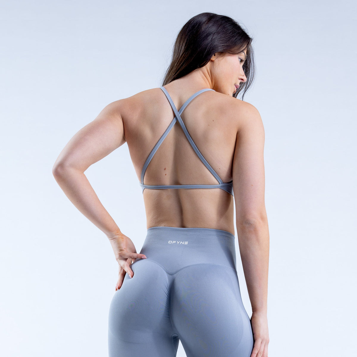 Dynamic High Neck Backless Sports Bra Light Stone Grey