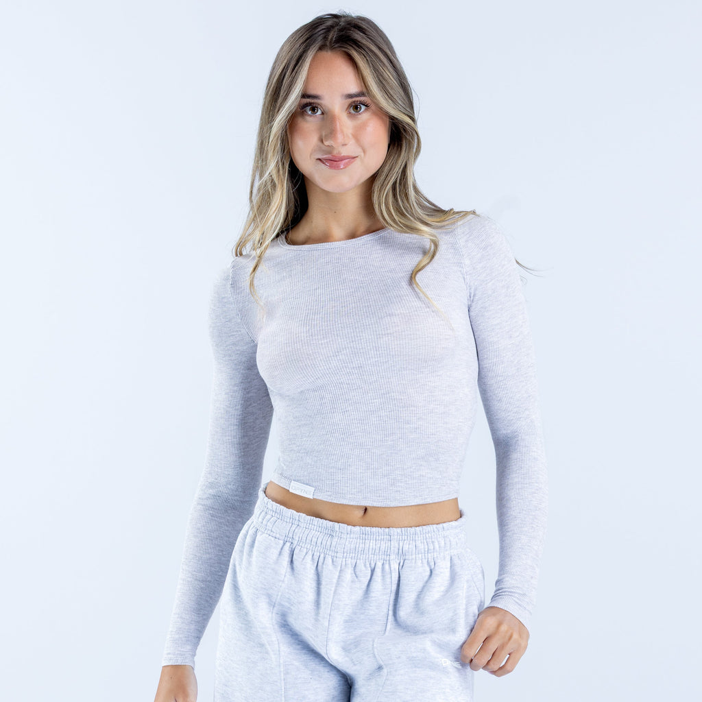 Revive Long Sleeve Ribbed Top Grey Marl