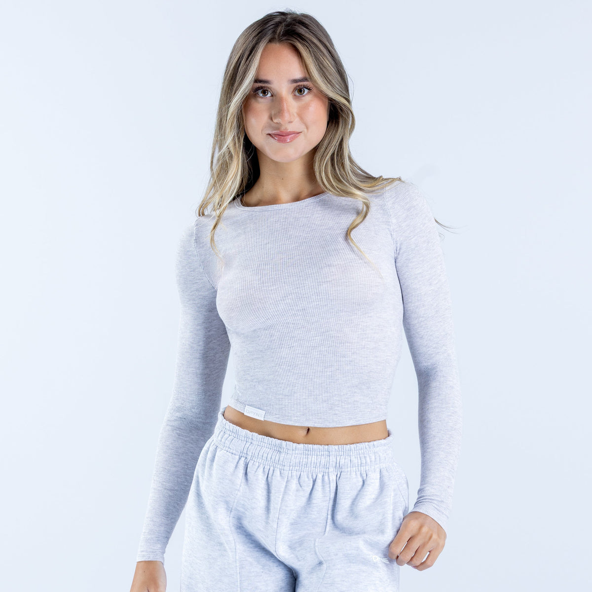 Revive Long Sleeve Ribbed Top Grey Marl