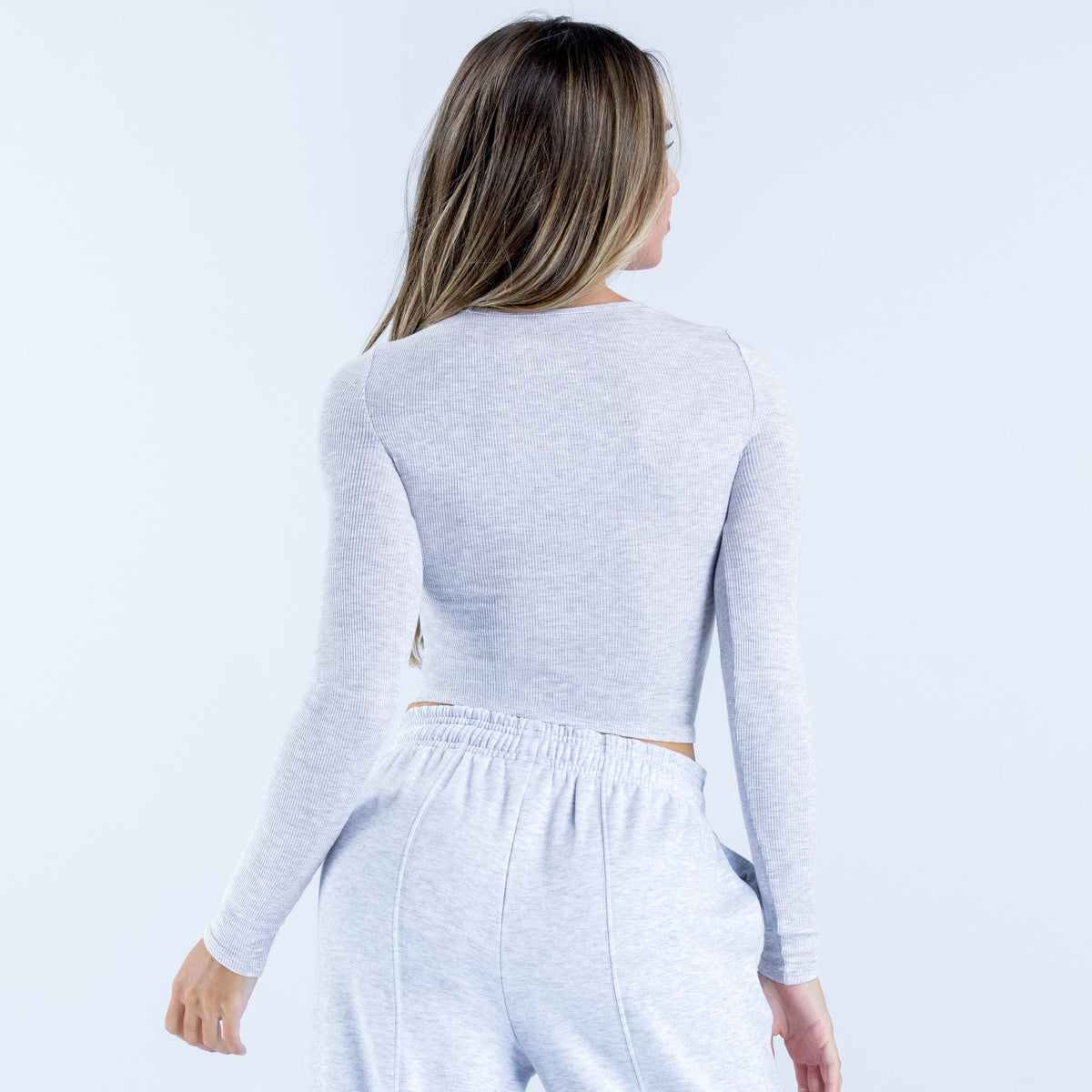 Revive Long Sleeve Ribbed Top Grey Marl