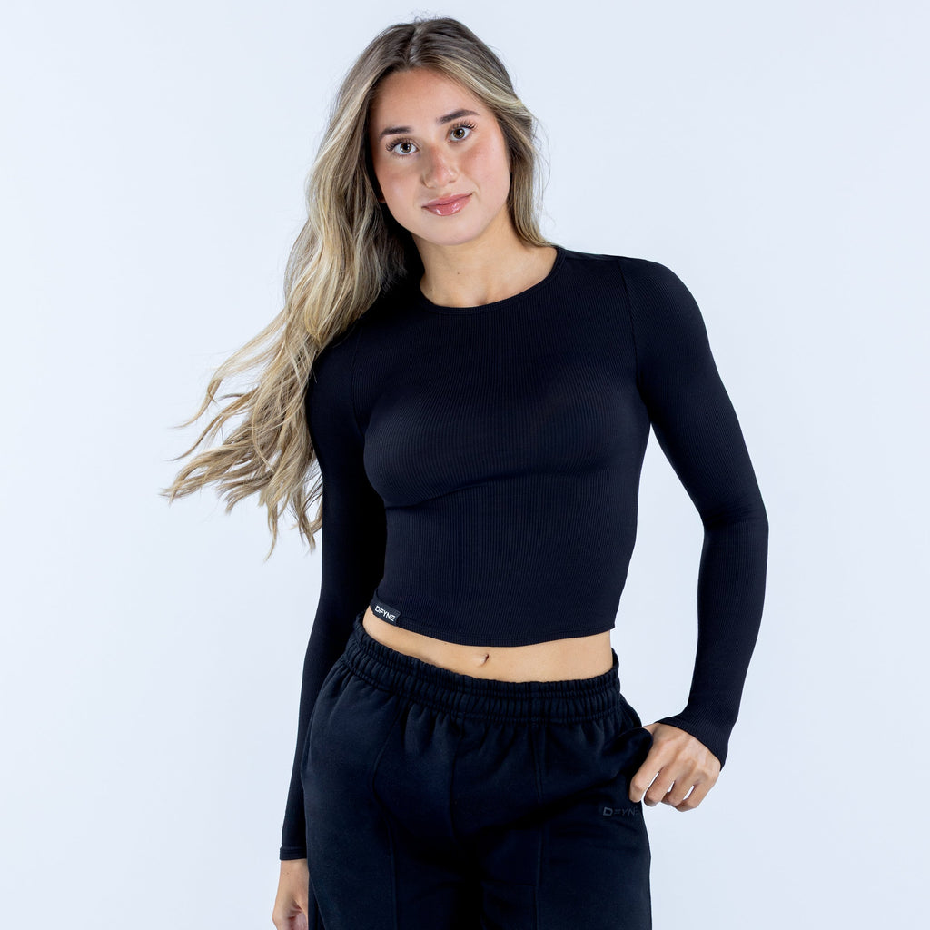 Revive Long Sleeve Ribbed Top Midnight Black