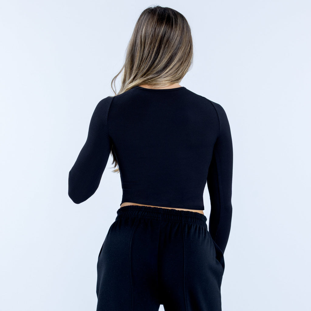 Revive Long Sleeve Ribbed Top Midnight Black