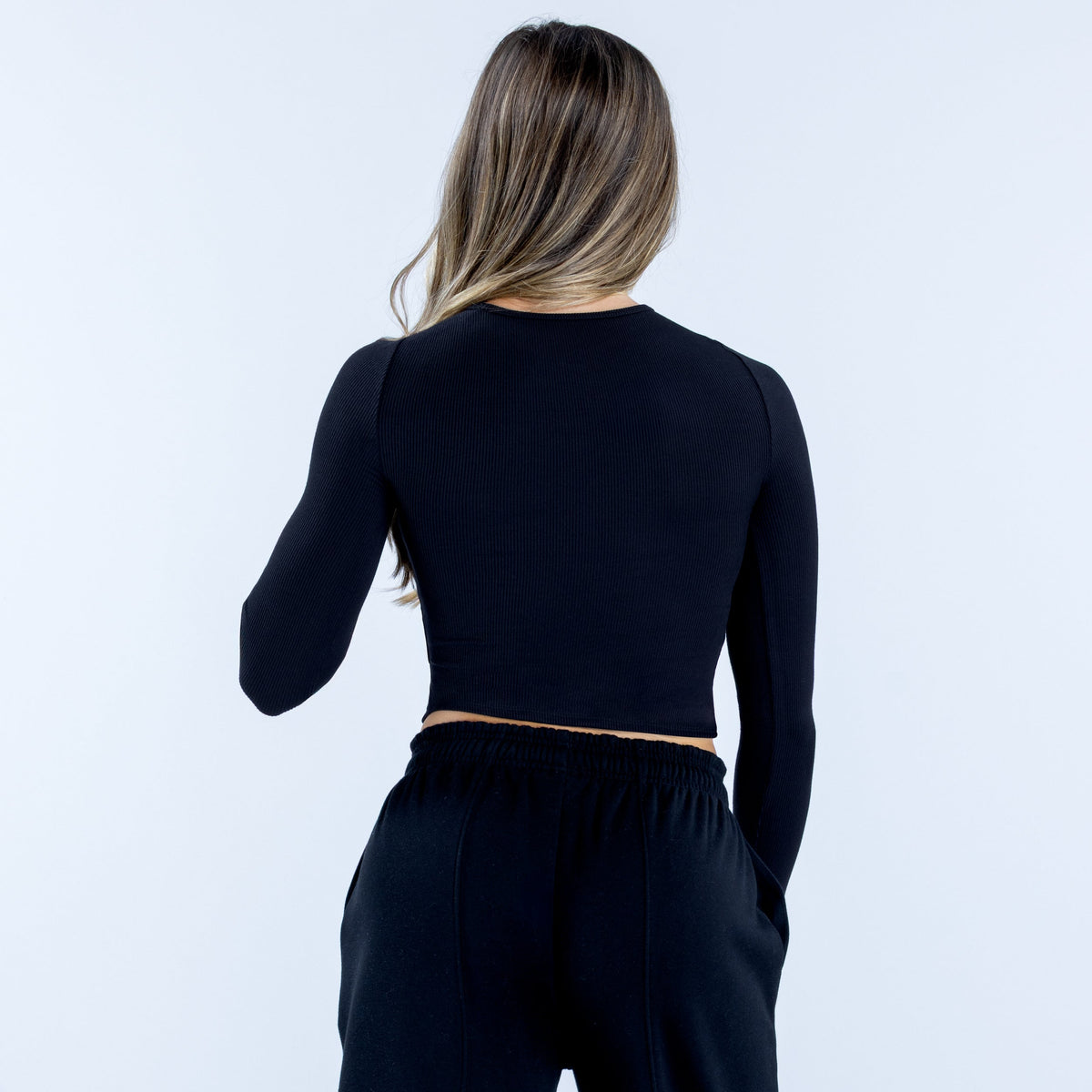 Revive Long Sleeve Ribbed Top Midnight Black