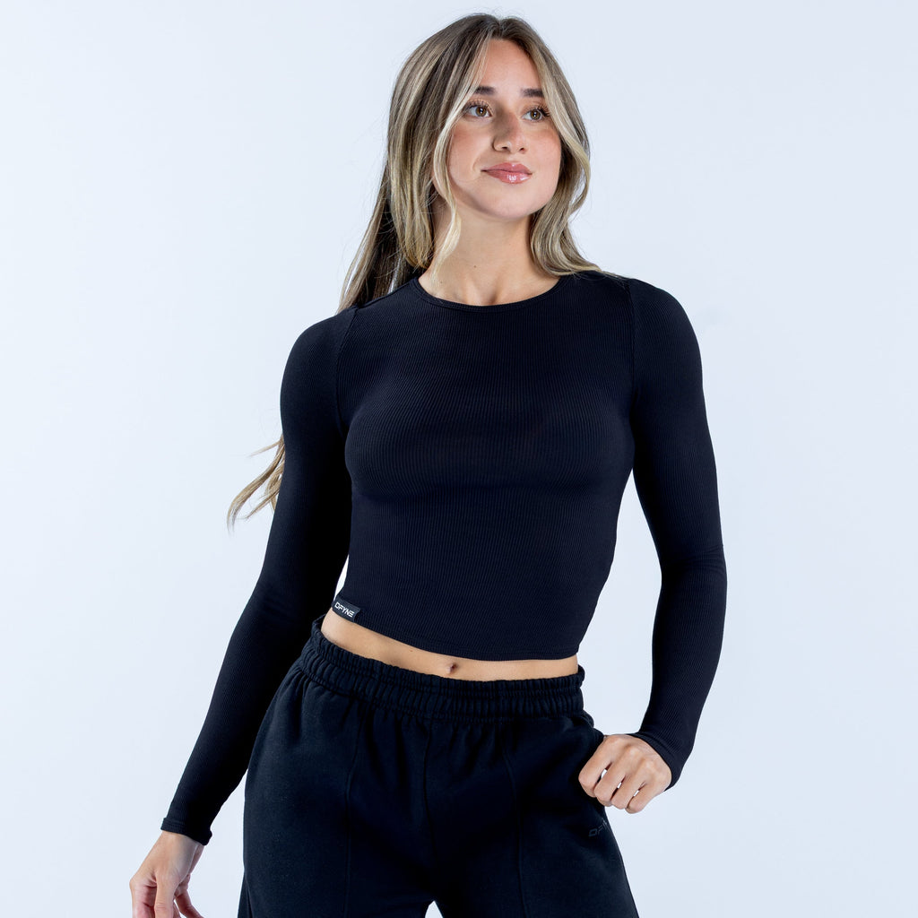 Revive Long Sleeve Ribbed Top Midnight Black