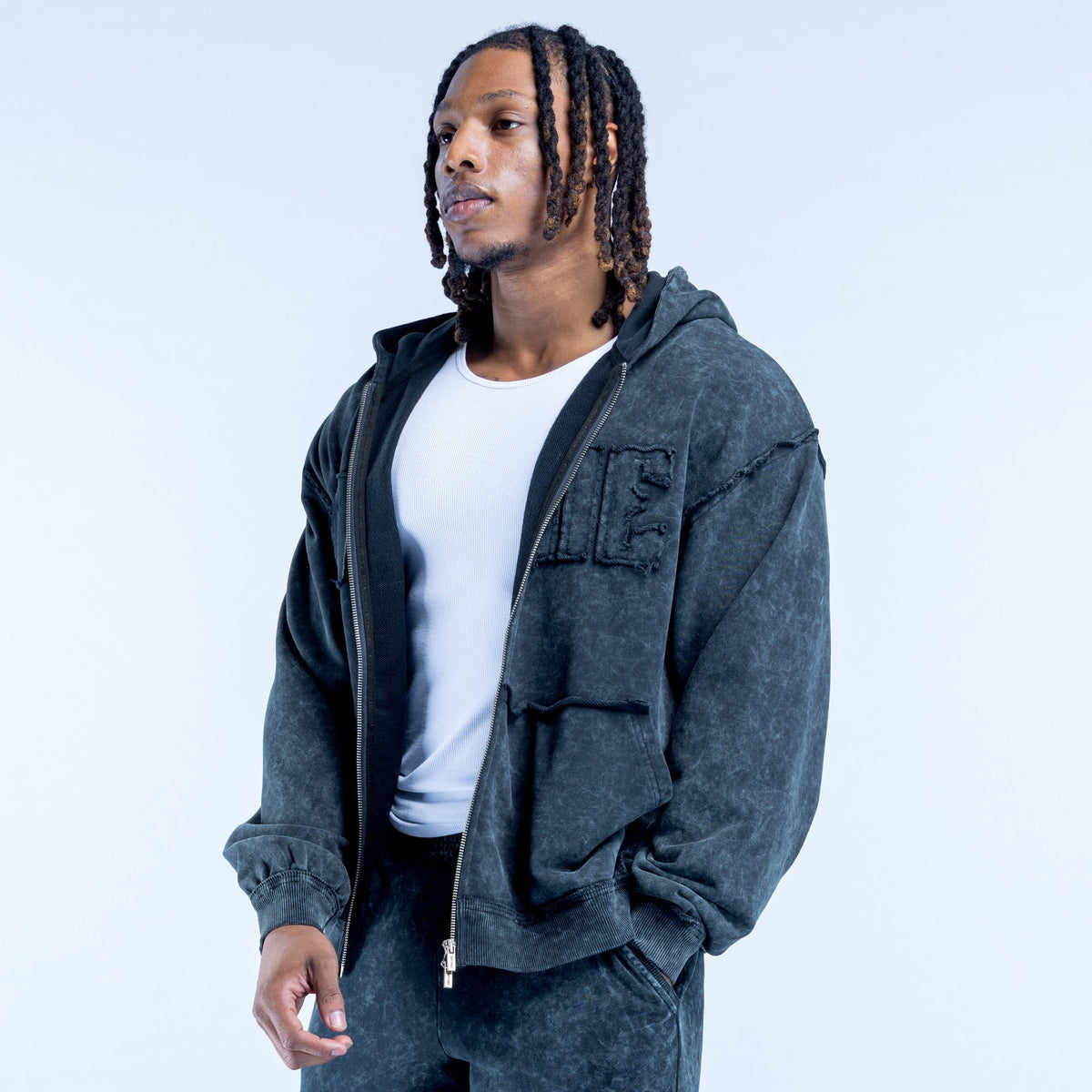 Recharge Washed Zip Hoodie Midnight Black