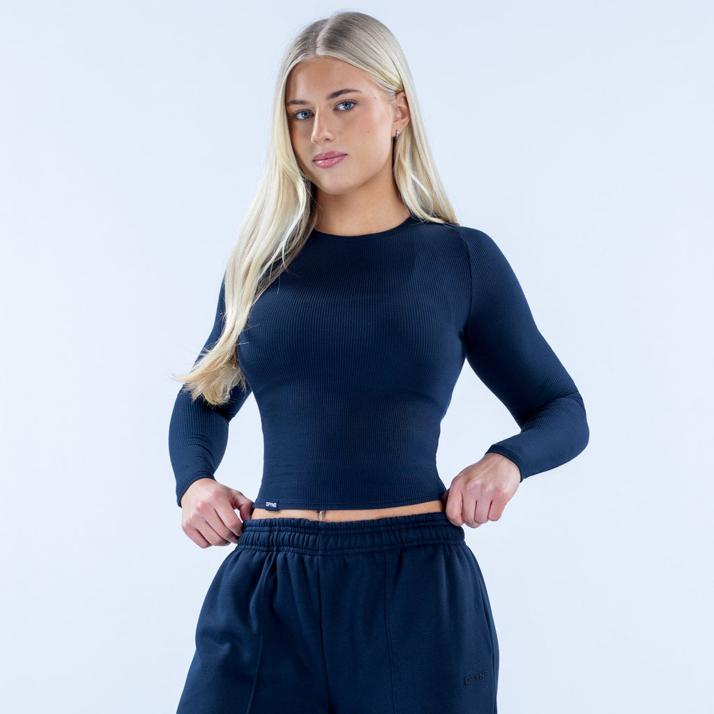 Revive Long Sleeve Ribbed Top Navy