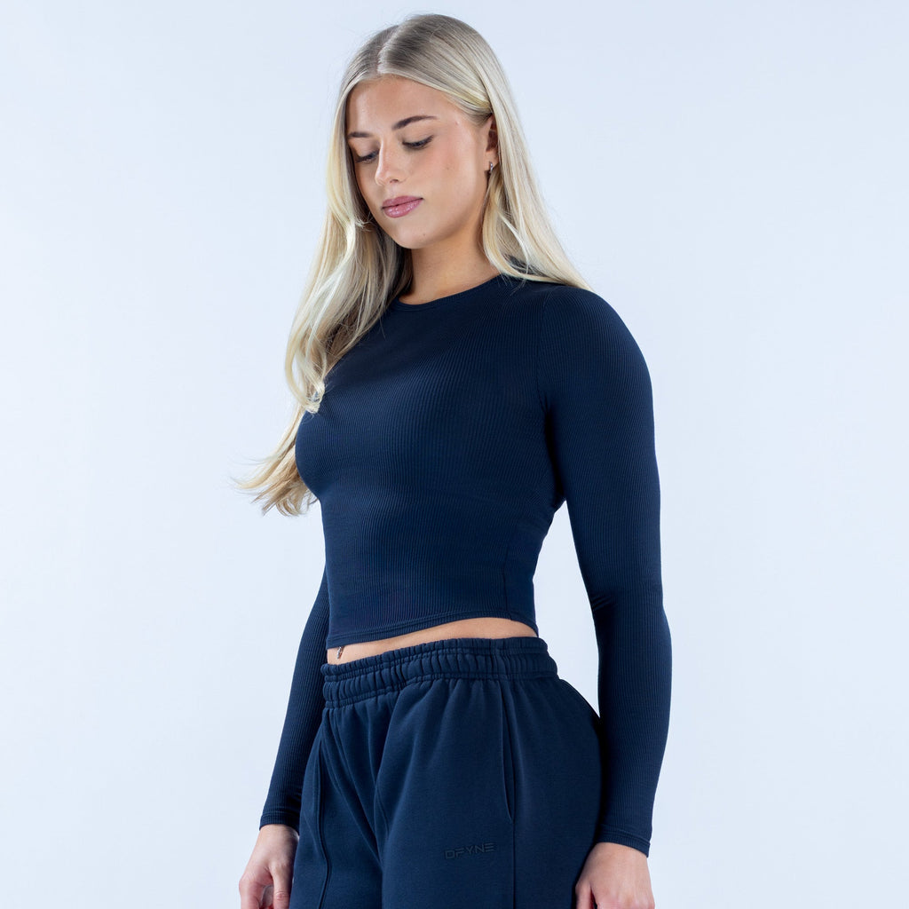 Revive Long Sleeve Ribbed Top Navy