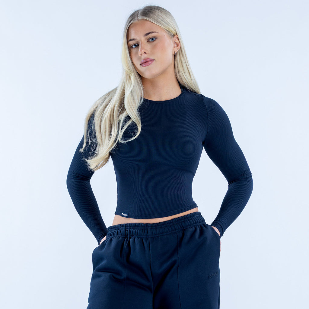 Revive Long Sleeve Ribbed Top Navy