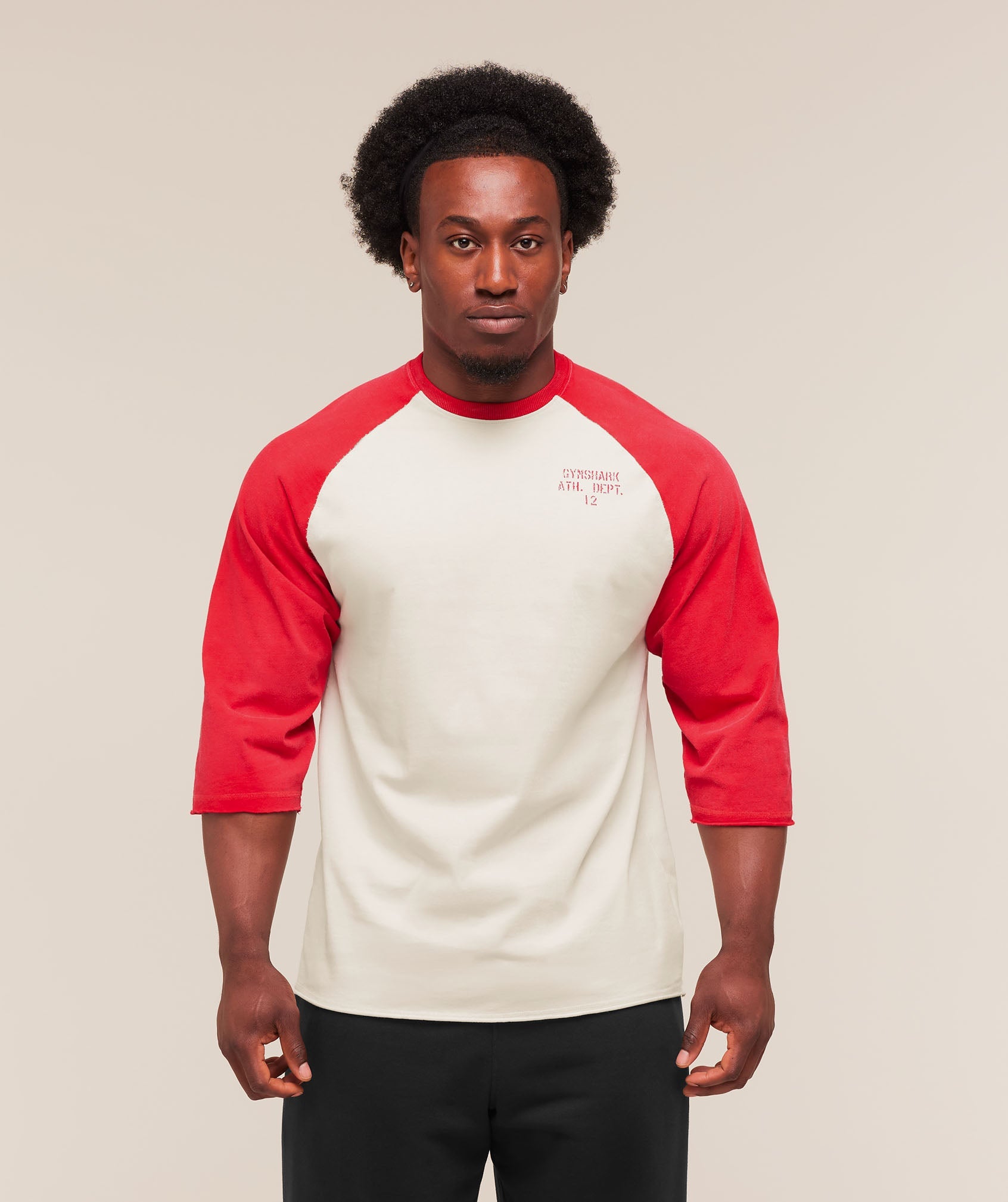 Retro Collegiate 3/4 Sleeve T-Shirt - Tinted White/Athletic Red ;)
