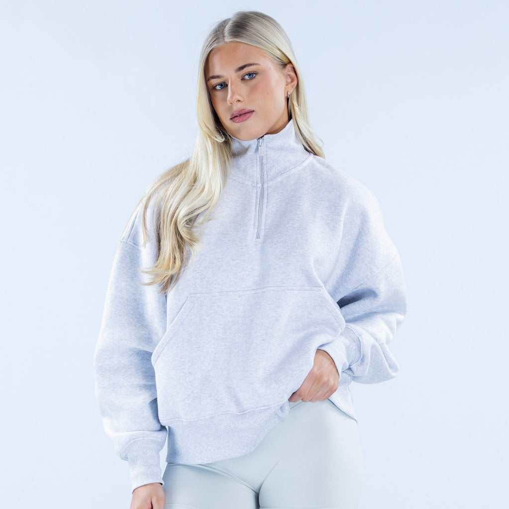 Signature Quarter Zip Sweatshirt Grey Marl