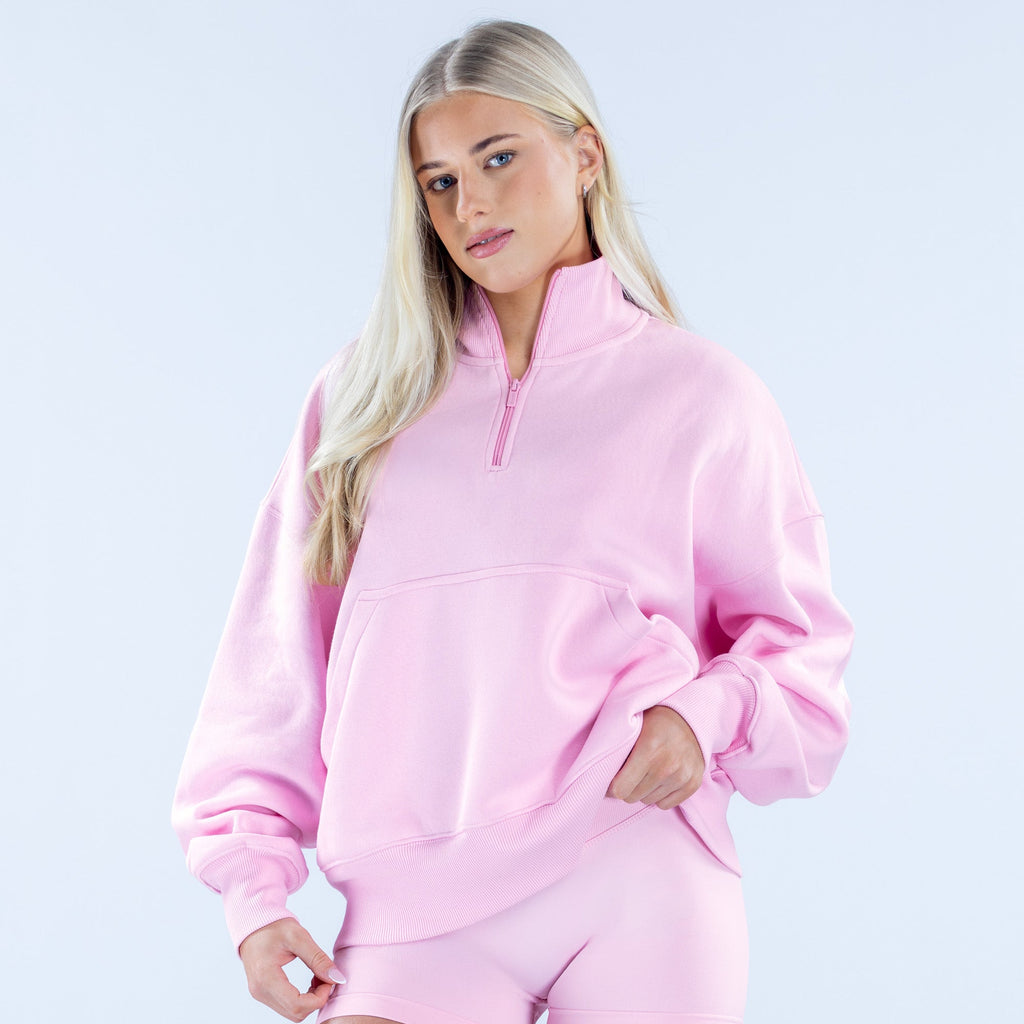 Signature Quarter Zip Sweatshirt Light Rose Pink